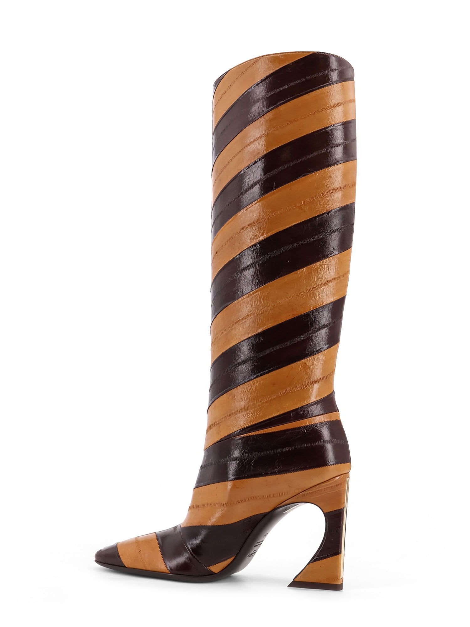 Fendi Two-tone Inlaid Hagfish Leather Boots In Brown