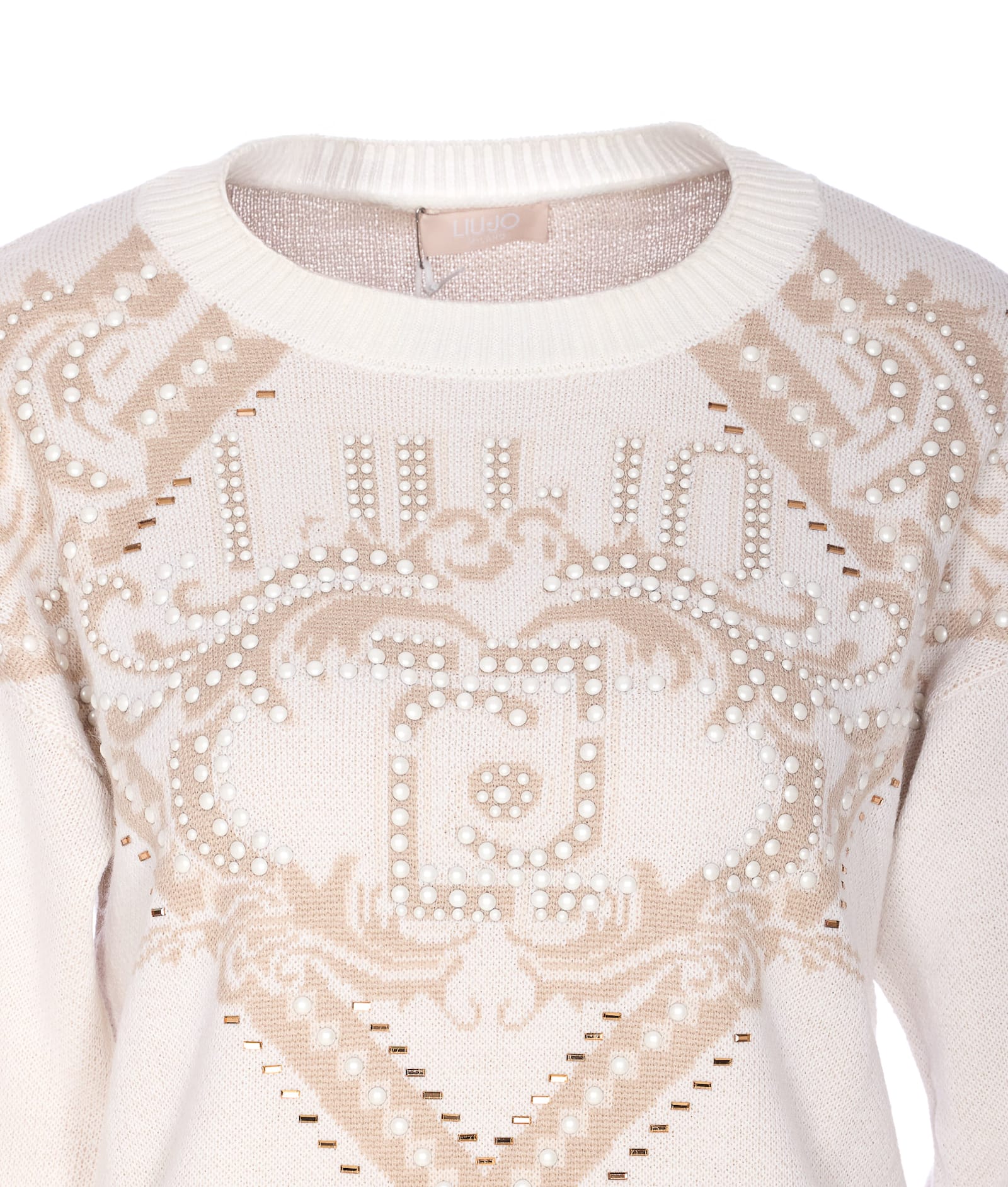 Liu •jo Pearl-embellished Graphic Top In Neutral