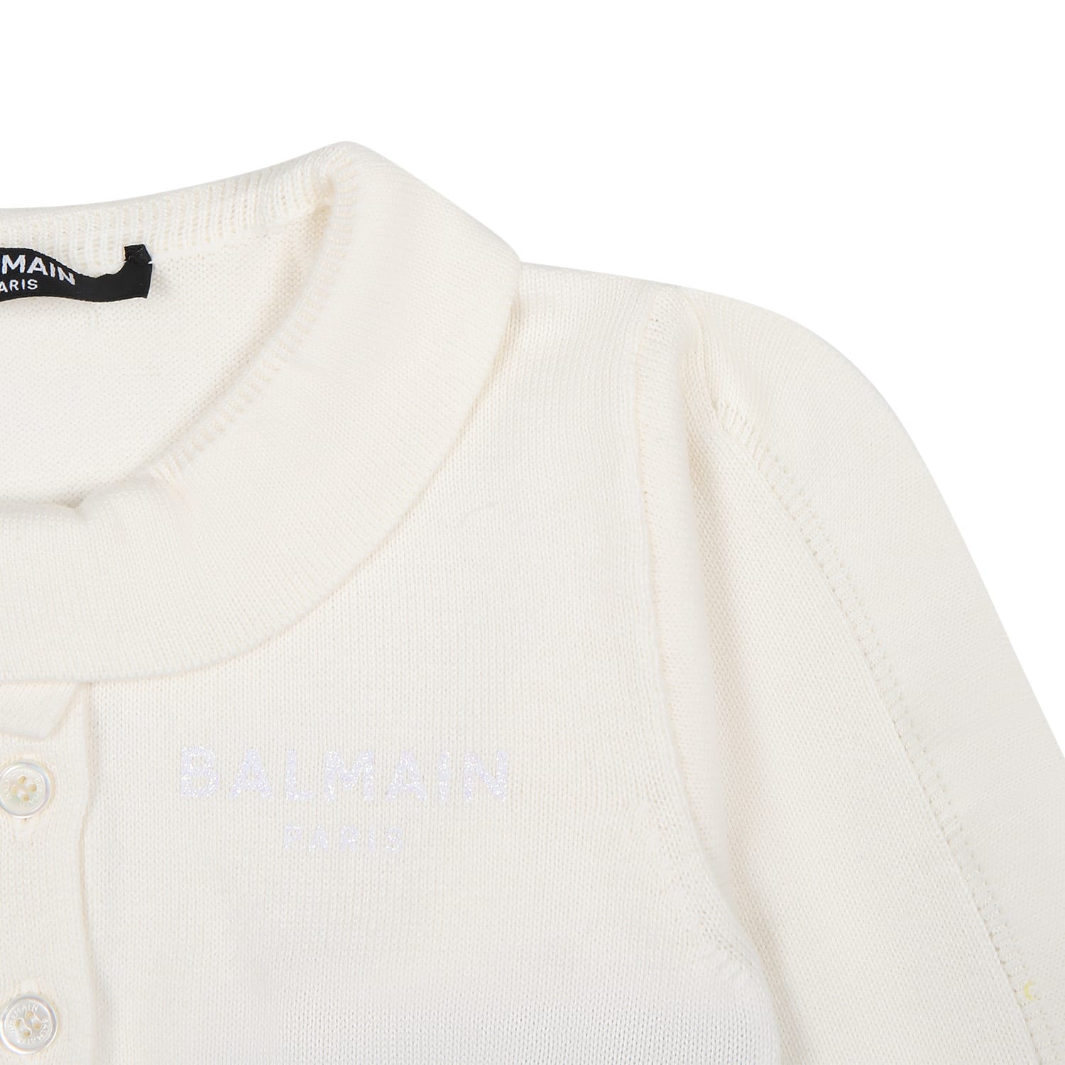 Balmain Ivory Cardigan For Baby Girl With Logo In Ivory