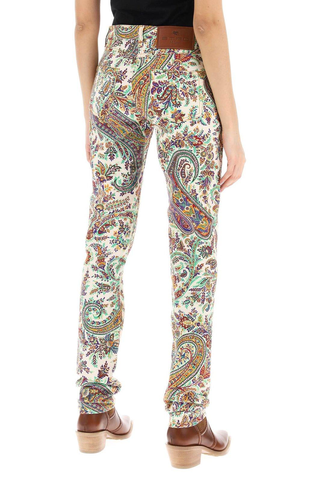 Shop Etro Paisley-printed High-waist Stretched Jeans In Stampa Fdo Bianco (white)