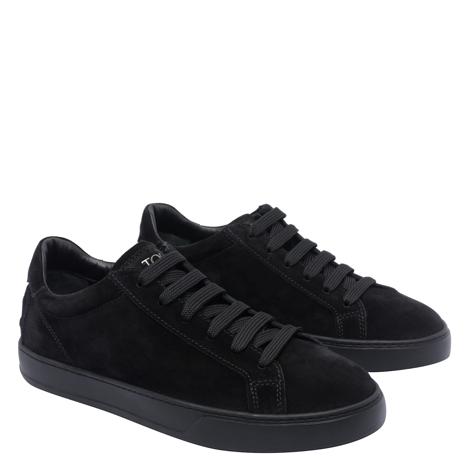 Tod's Low Top Suede Sneakers With Round Toe In Black