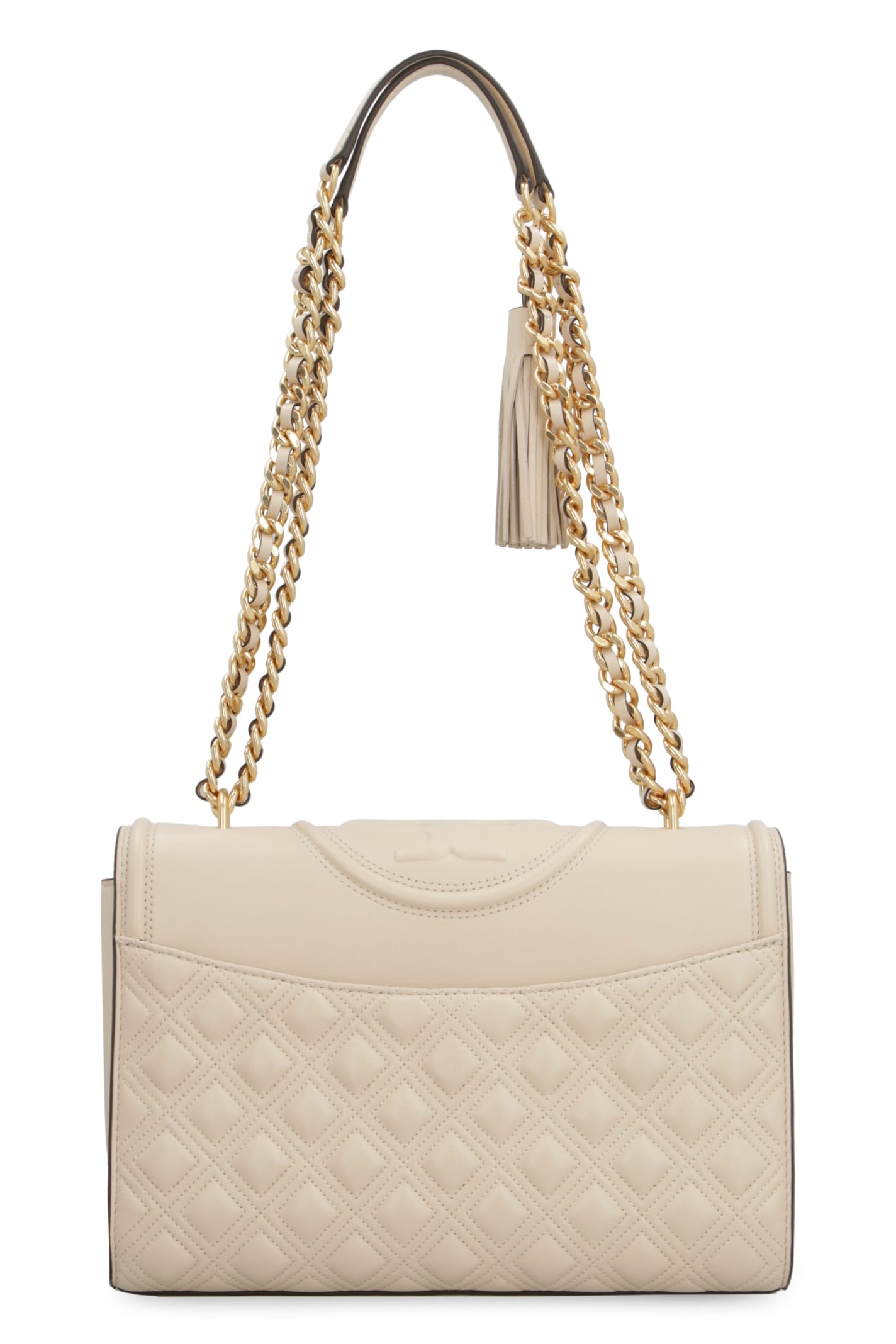 Shop Tory Burch Fleming Leather Shoulder Bag In Beige