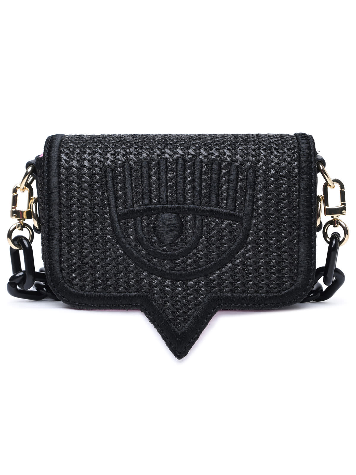 Shop Chiara Ferragni Small Eyelike Black Polyester Bag