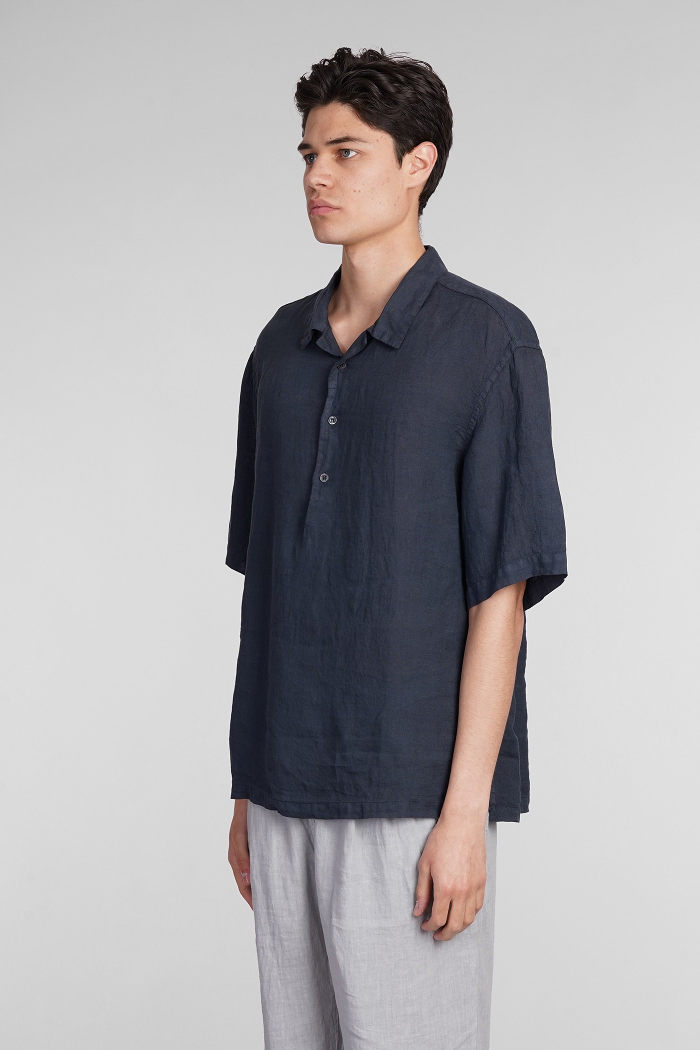 Shop Barena Venezia Mola Shirt In Blue Linen