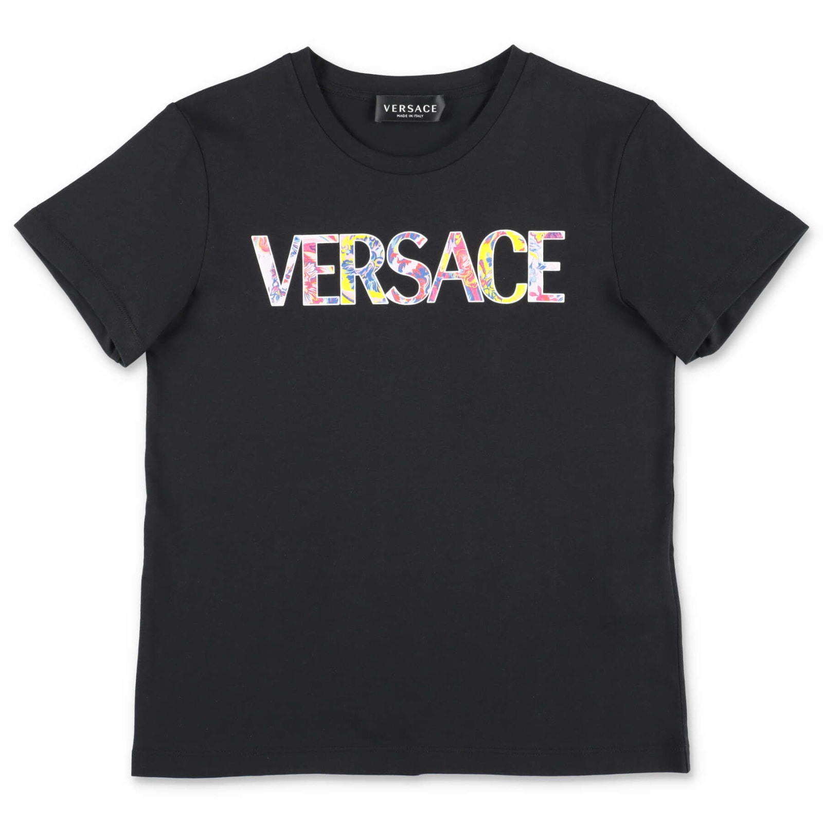 Versace T-shirt Nera In Jersey Di Cotone