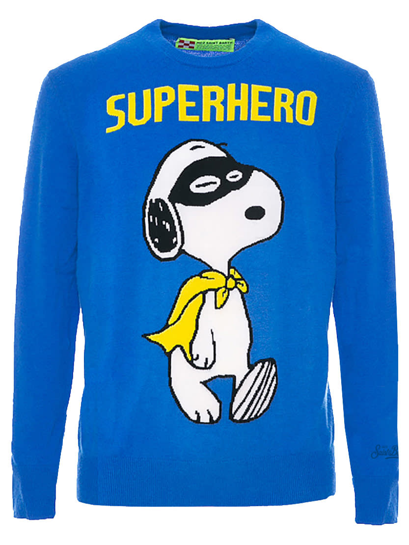 MC2 Saint Barth Blue Man Sweater Snoopy Superhero Print - Special Edition