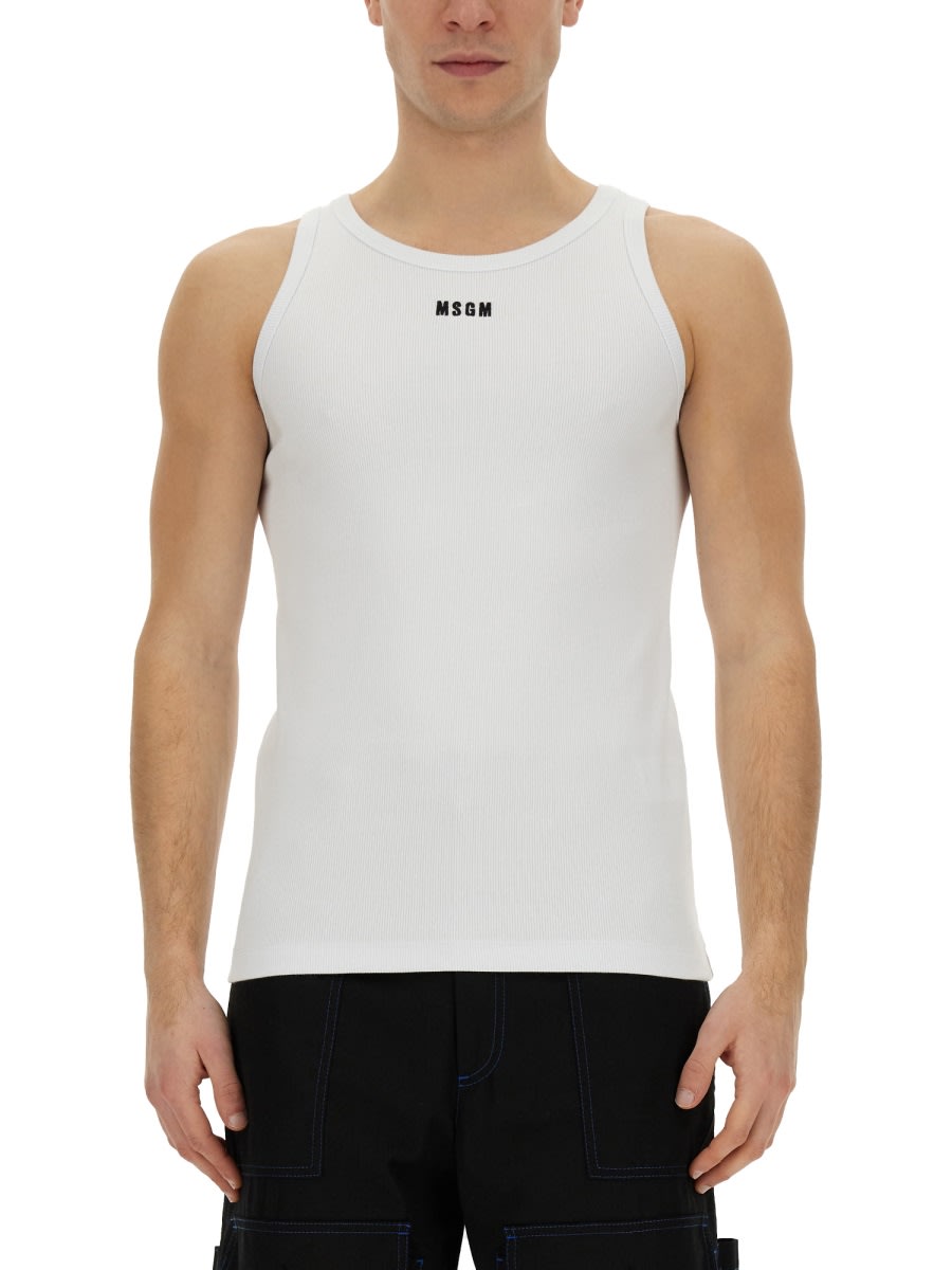 Shop Msgm Tank Top With Logo In White