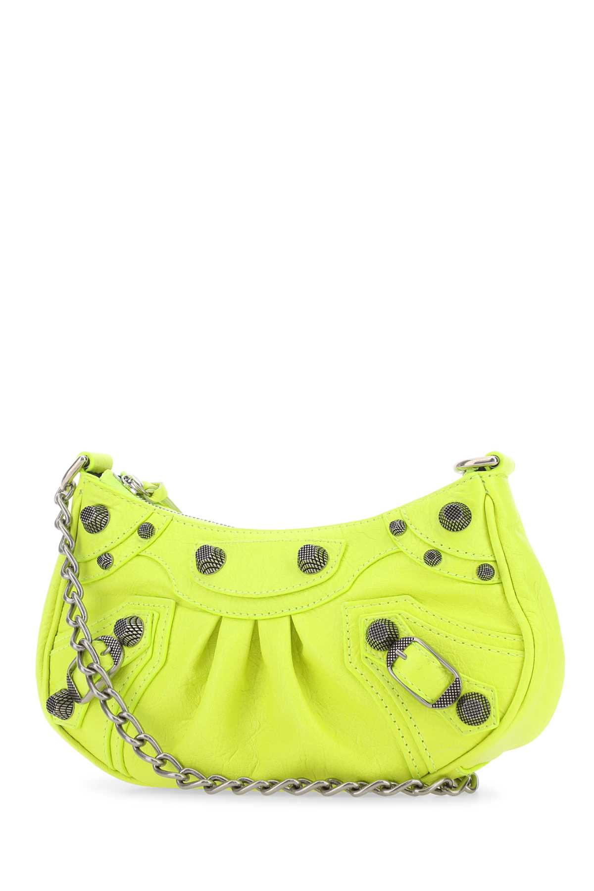 Shop Balenciaga Fluo Yellow Leather Le Cagole Mini Handbag