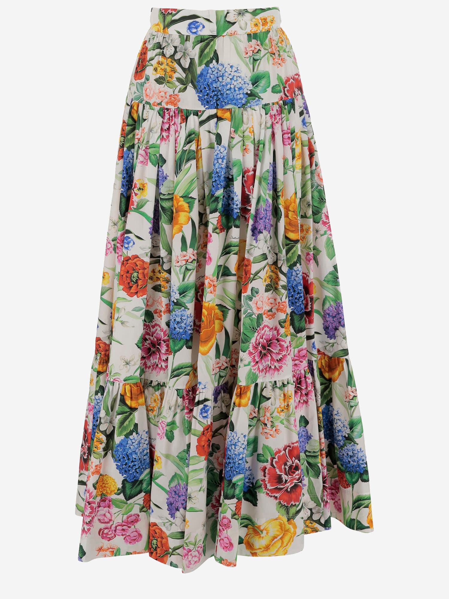Dolce & Gabbana Multicolor Maxi Skirt With Logo Lettering Detail On The Front And All-over Floral Print In Cotton Wo In Red