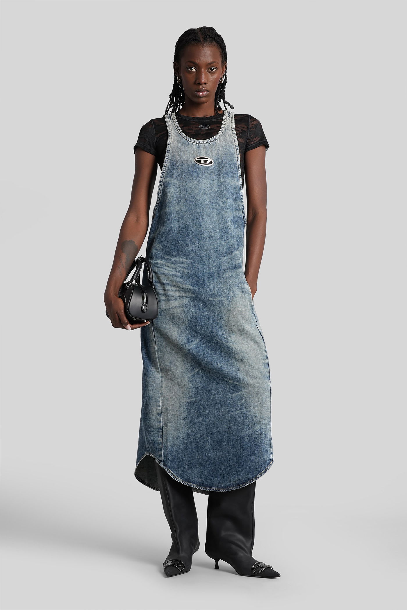 Diesel De-mariana-s Long Dress In Blue Cotton In Blue