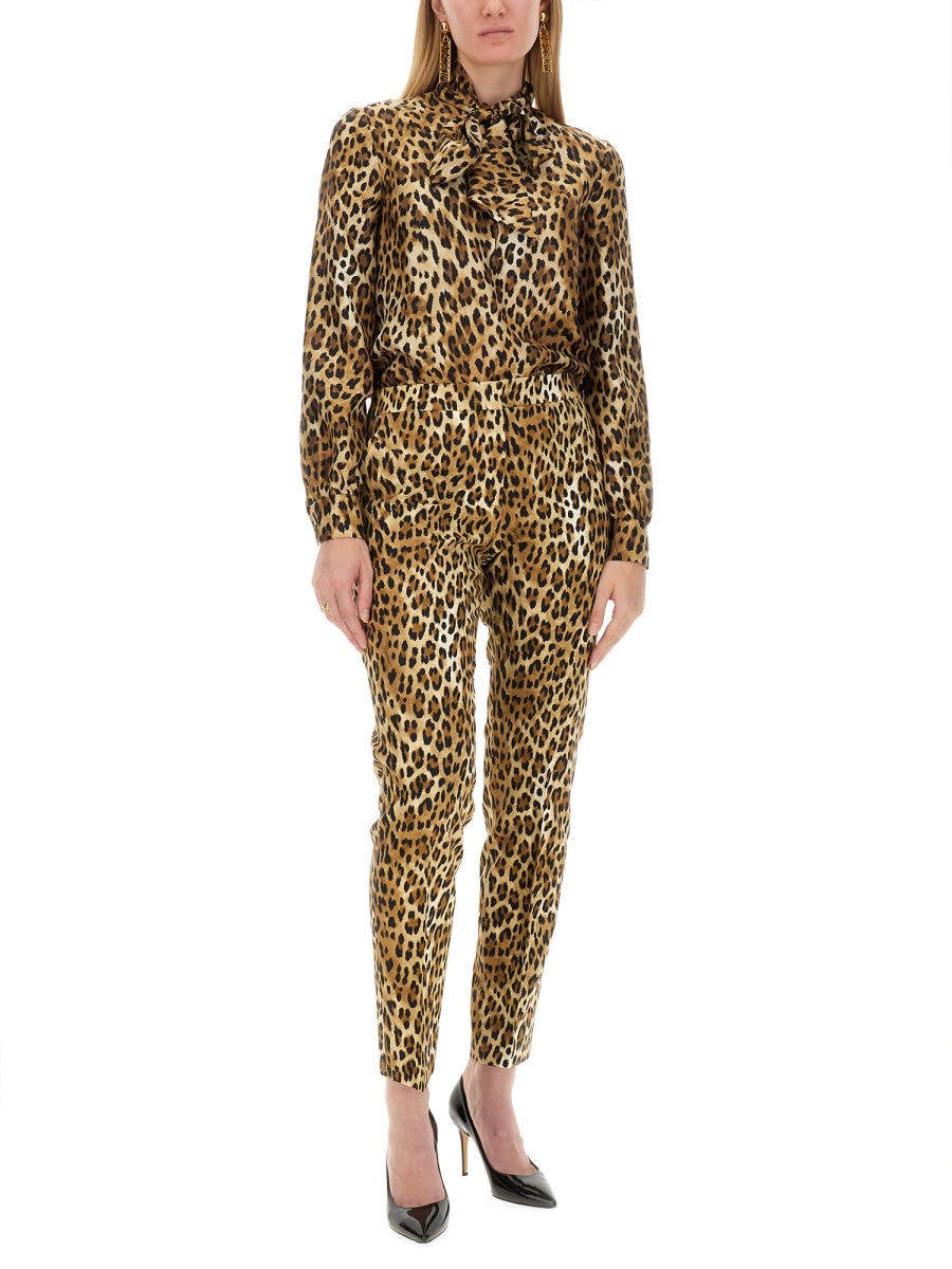 Shop Moschino Pants With Animal Pattern In Animalier
