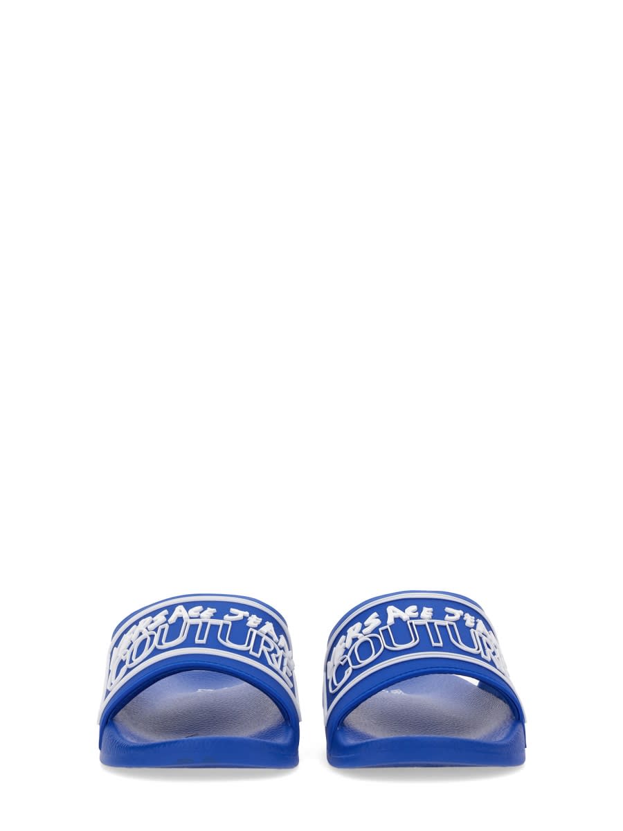 Versace Jeans Couture Slide Sandal With Logo In Blue