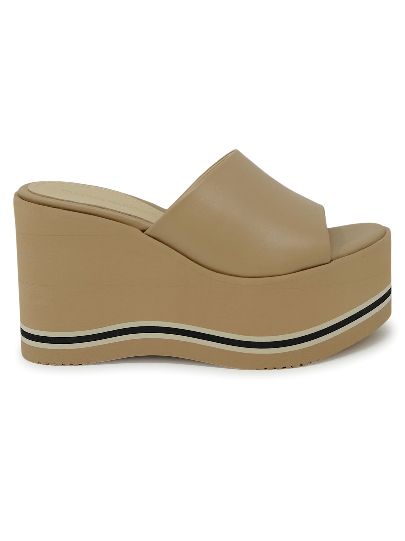 Shop Paloma Barceló Paloma Barcelo Leather Leto Wedge Sandals In Beige