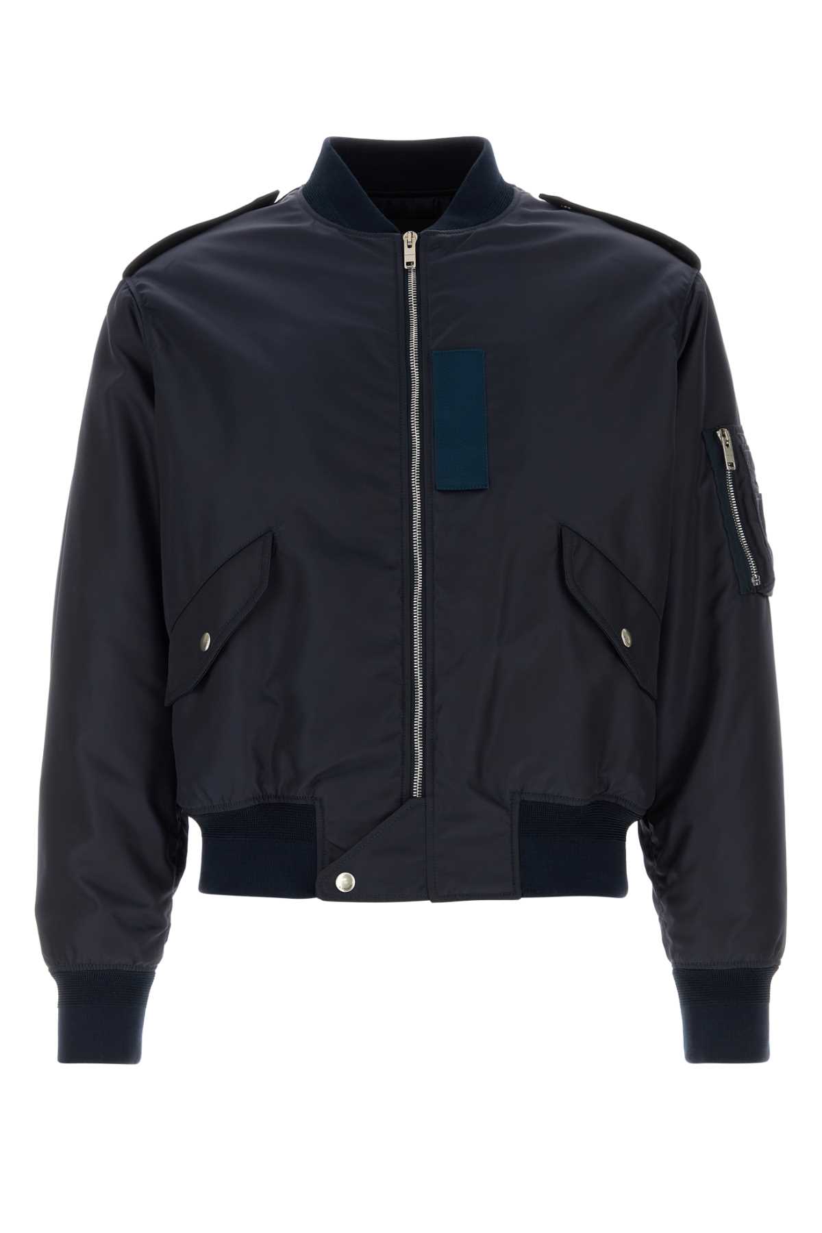 Navy Blue Nylon Bomber Jacket