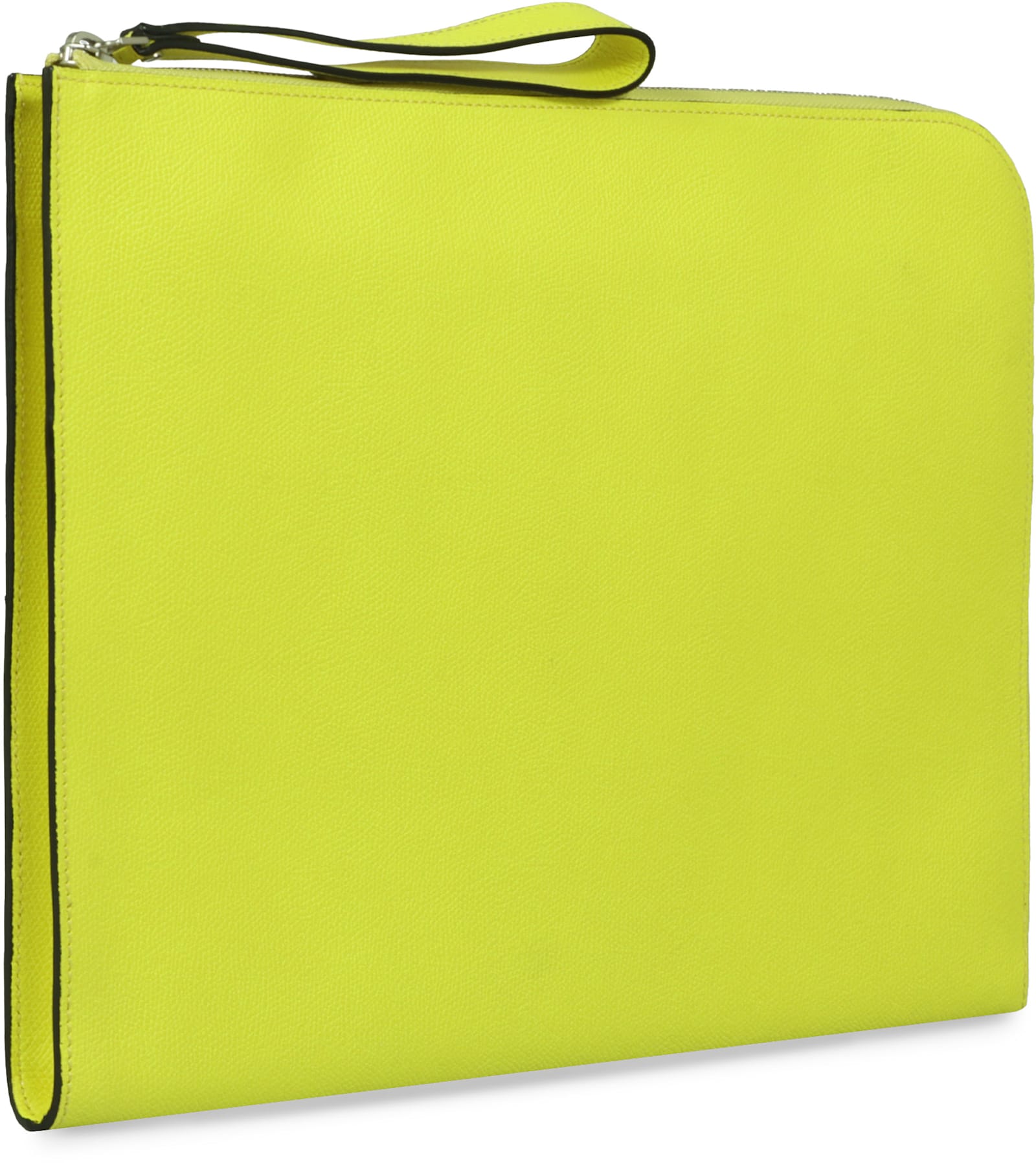 Shop Valextra Leather Flat Pouch In Yellow