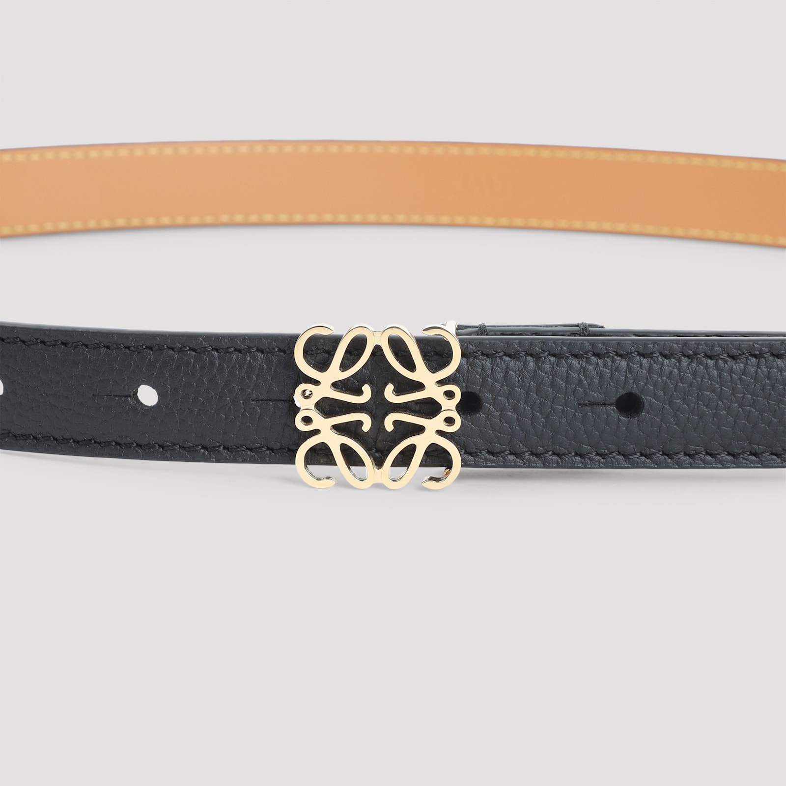 Loewe Textured Calfskin Belt With Gold-tone Buckle In Gray