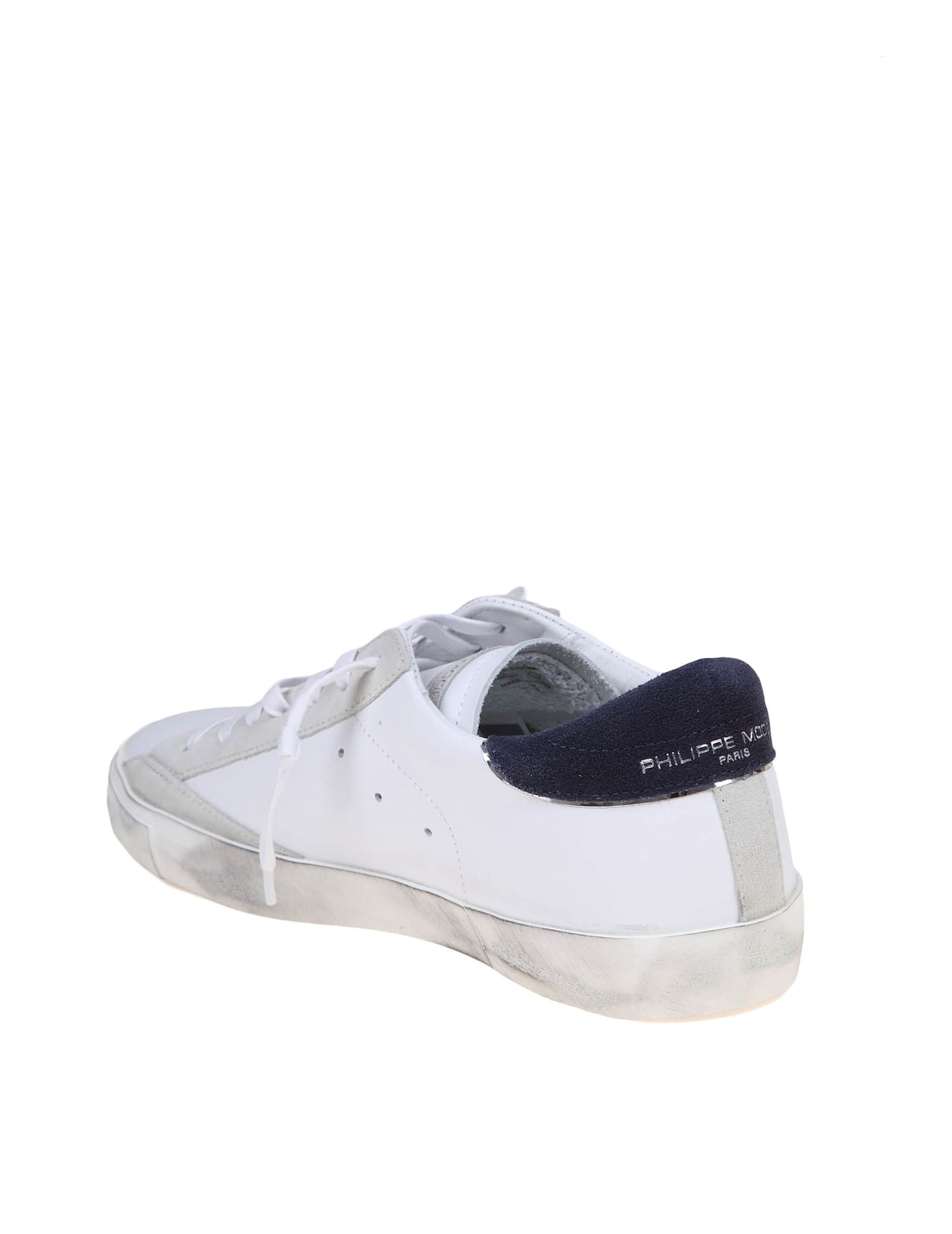 Philippe Model Parisx Sneakers In Leather With Contrasting Heel Tab In White/blu