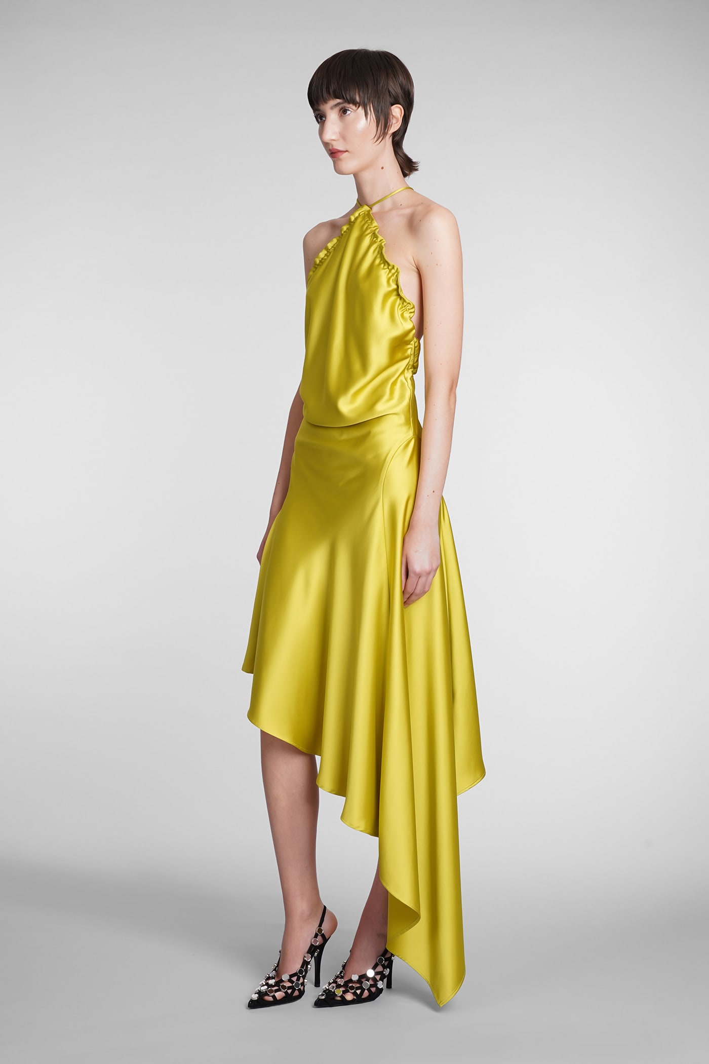 Shop Attico Dress In Yellow Polyester