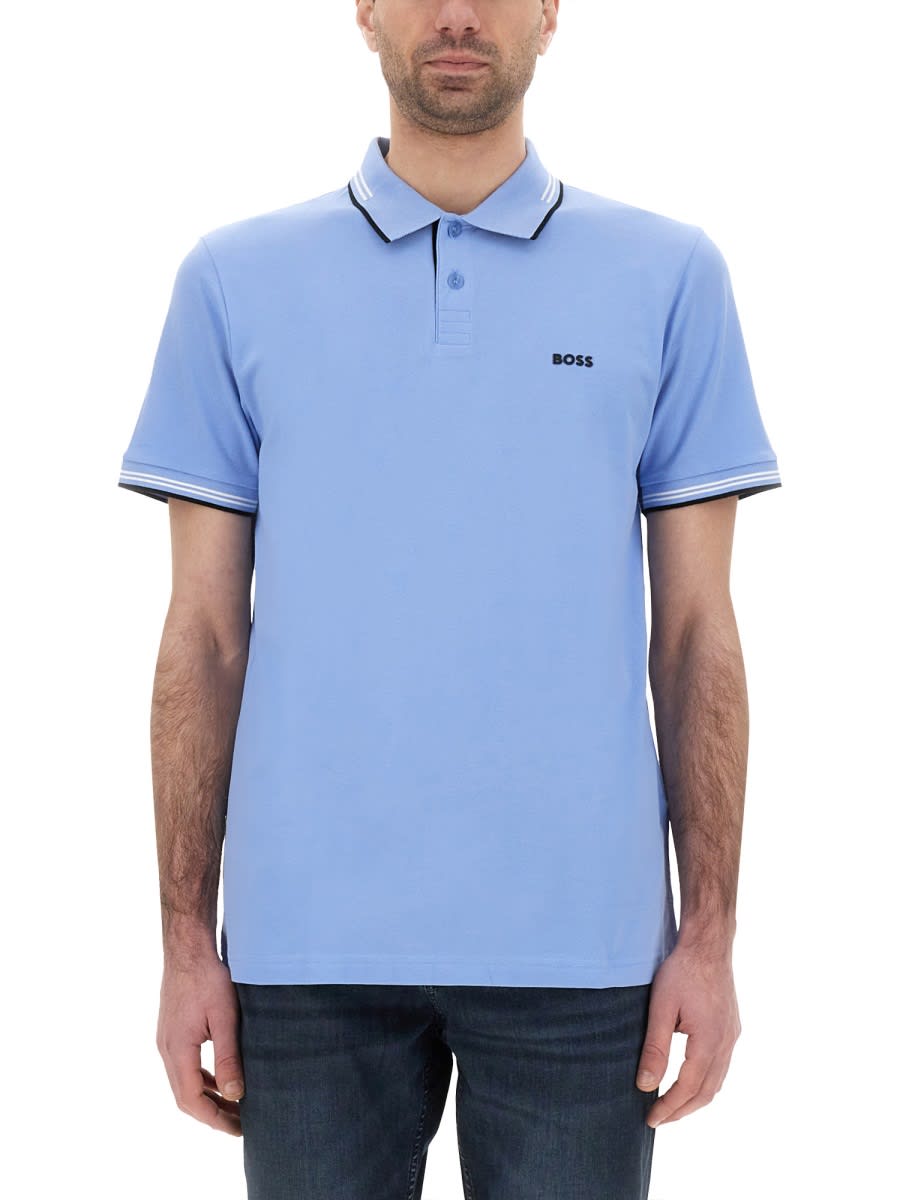 Hugo Boss Boss Slim Fit Stretch Cotton Polo In Azure