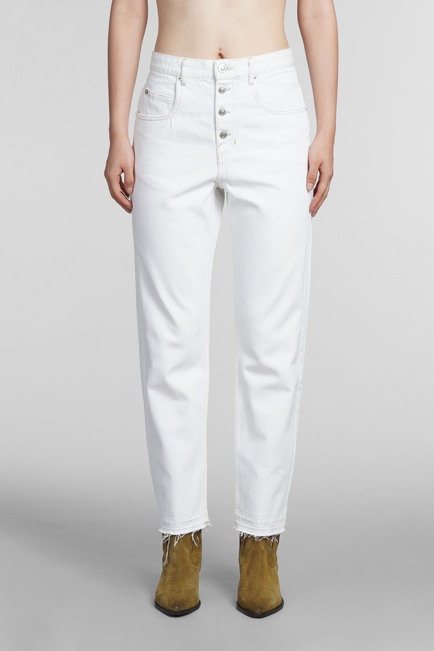 MARANT ETOILE BELDEN JEANS IN WHITE DENIM