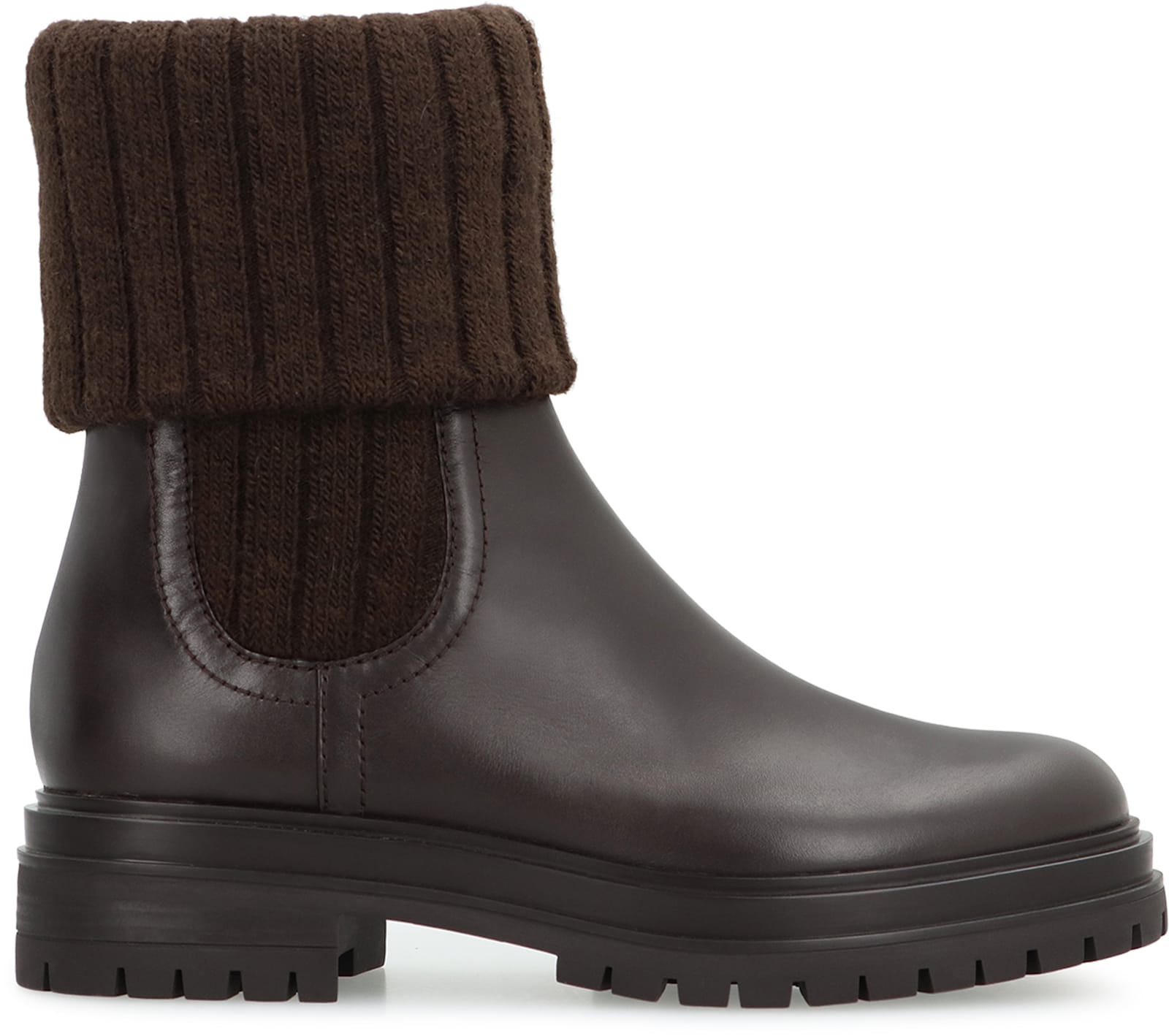 Gianvito Rossi Tenney Calf Knit Chalet Boots Mocha In Brown