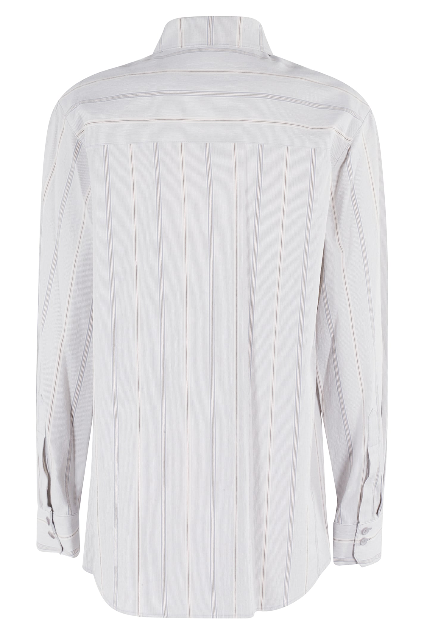 Low Classic Striped Collared Neck Long Sleeves Top