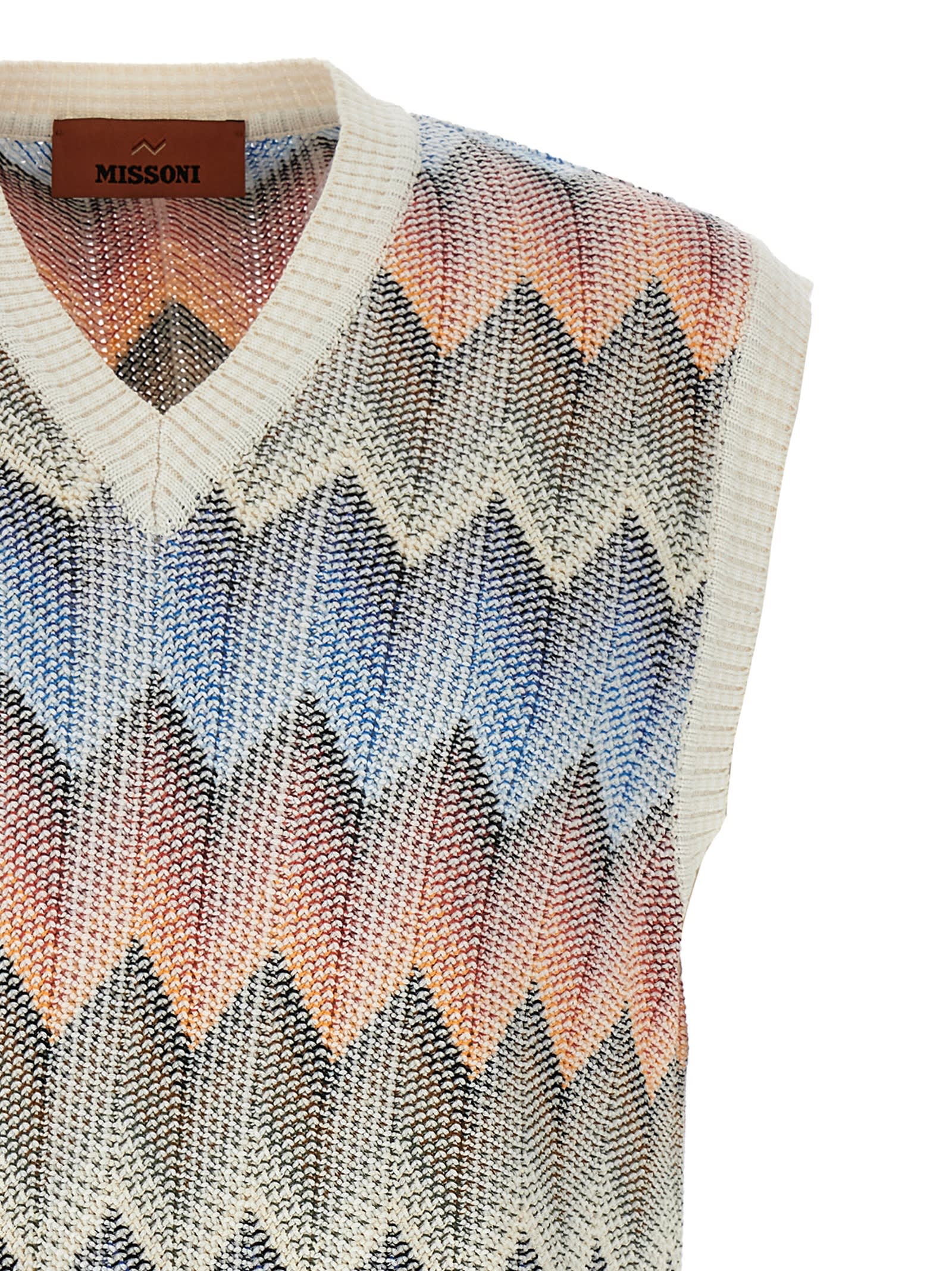 Missoni Zigzag Pattern Sleeveless V-neck Vest In Multicolor