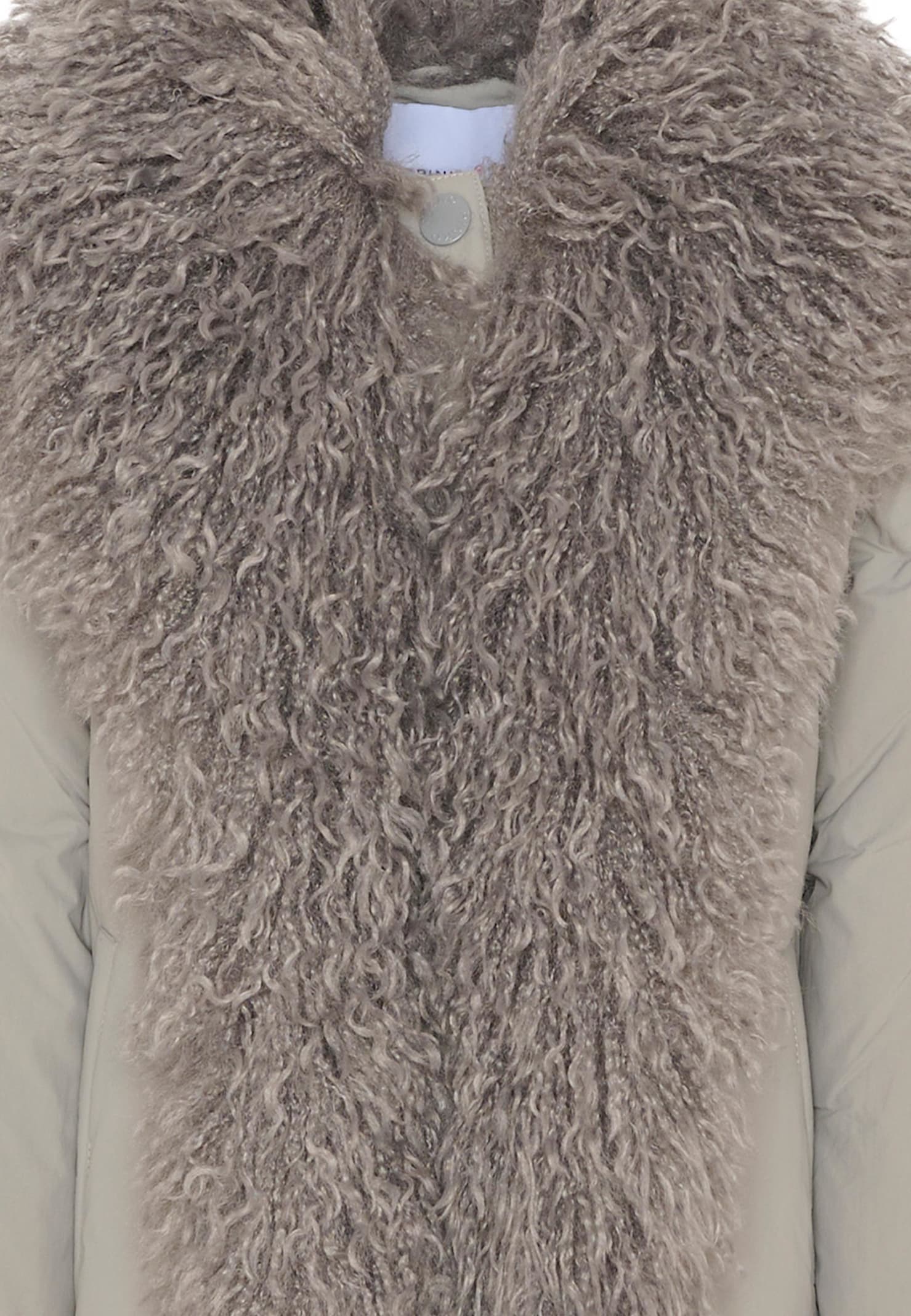 Pinko Faux-fur Trim Coat In Gray