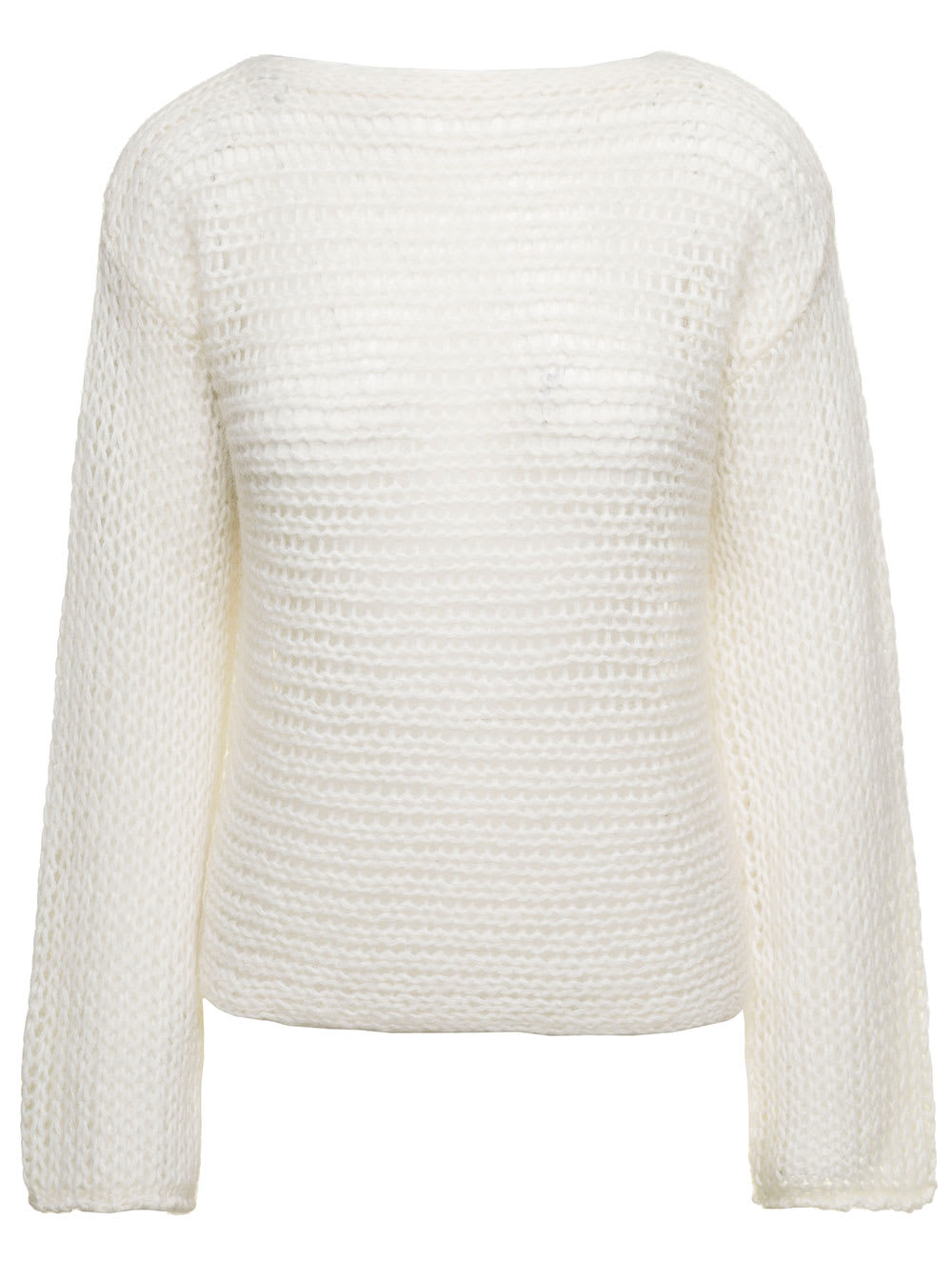 Shop Forte Forte White Cropped Sweater With Boat Neckline In Wool Blend Woman In Pure