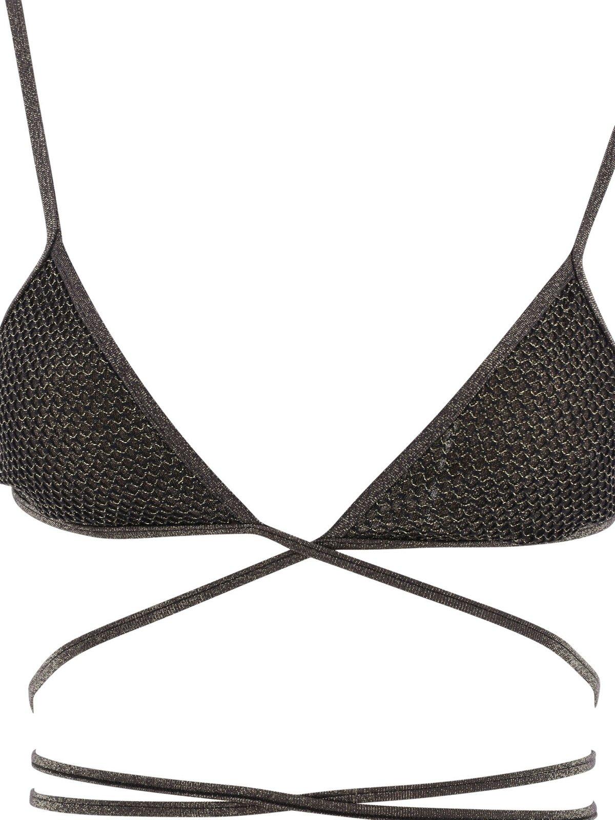 Shop Palm Angels Spaghetti Strap Criss-cross Bikini Top In Nero/oro