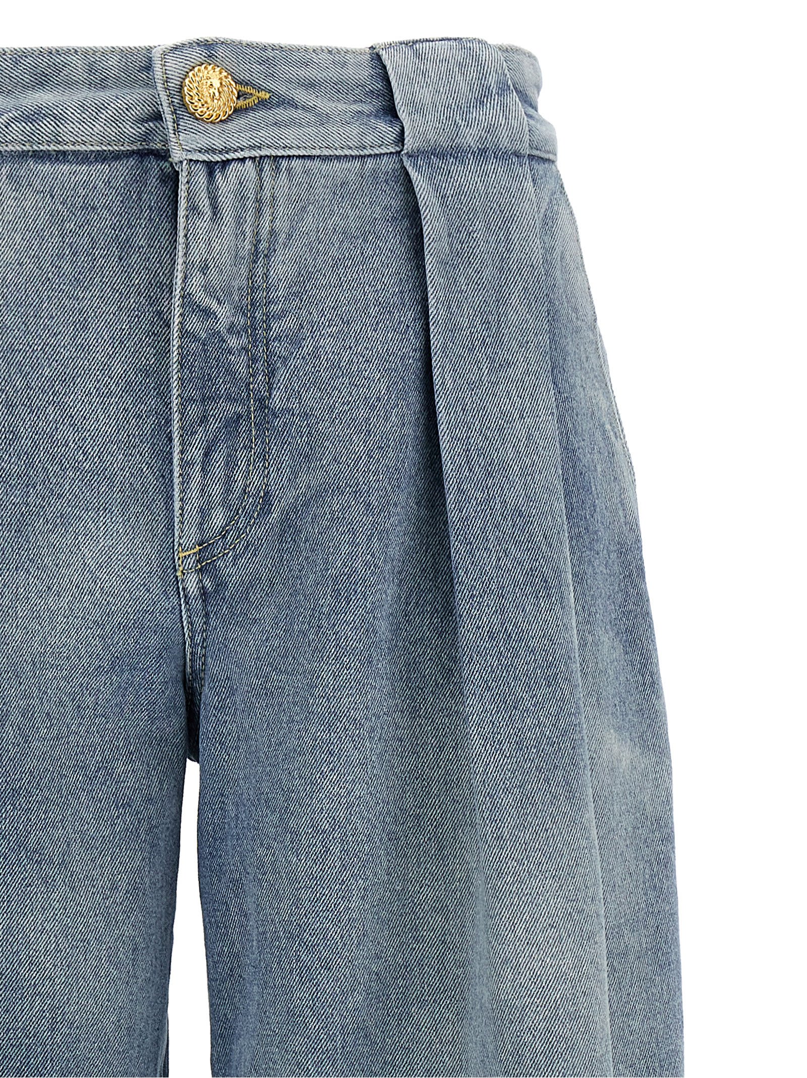 Shop Balmain Pleated Jeans In Light Blue