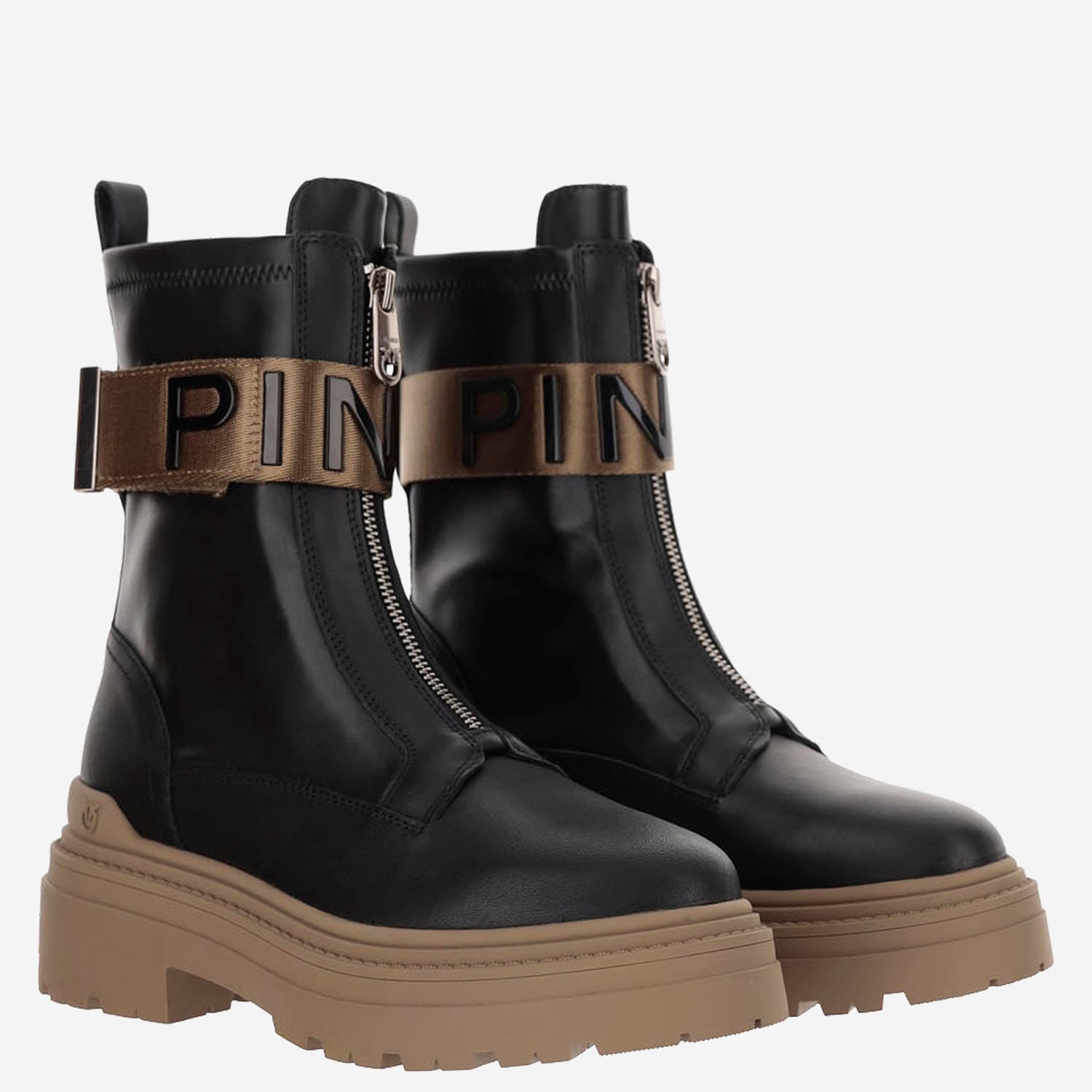 Shop Pinko Leather Ankle Boots With Logo In Black