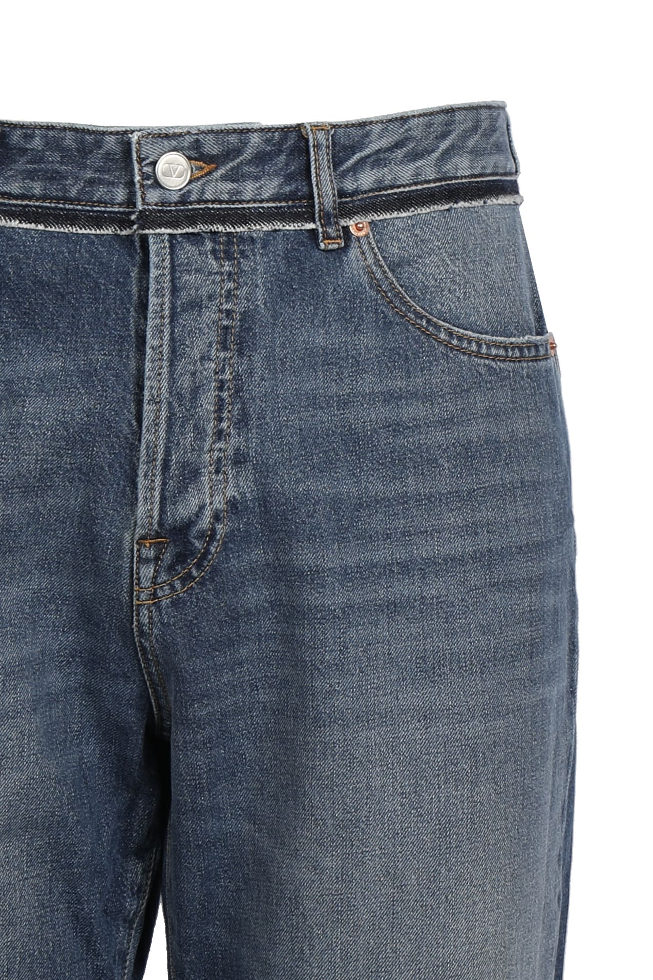 Shop Valentino Denim-stud Cotton Jeans In Blue Denim