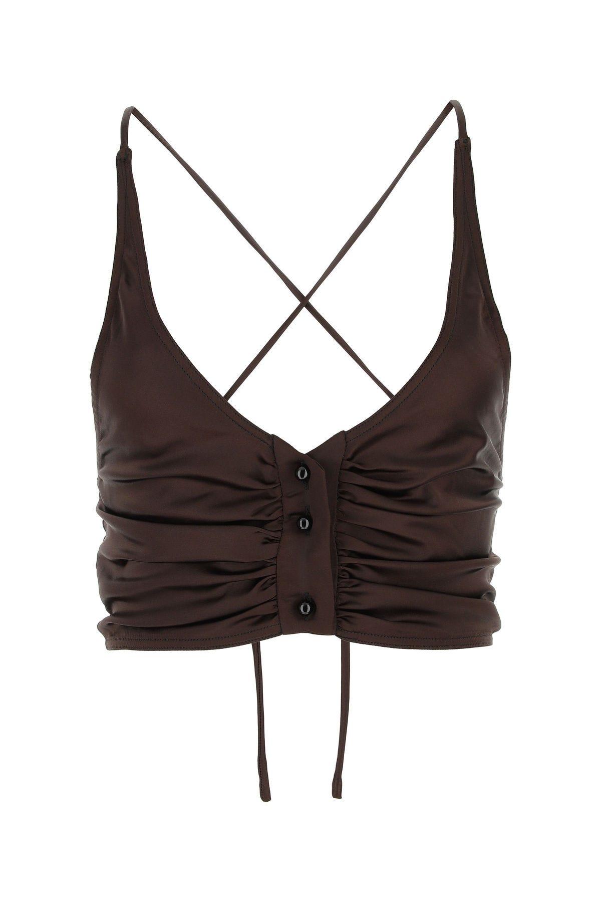 Ganni Brown Criss-cross Camisole In Dark