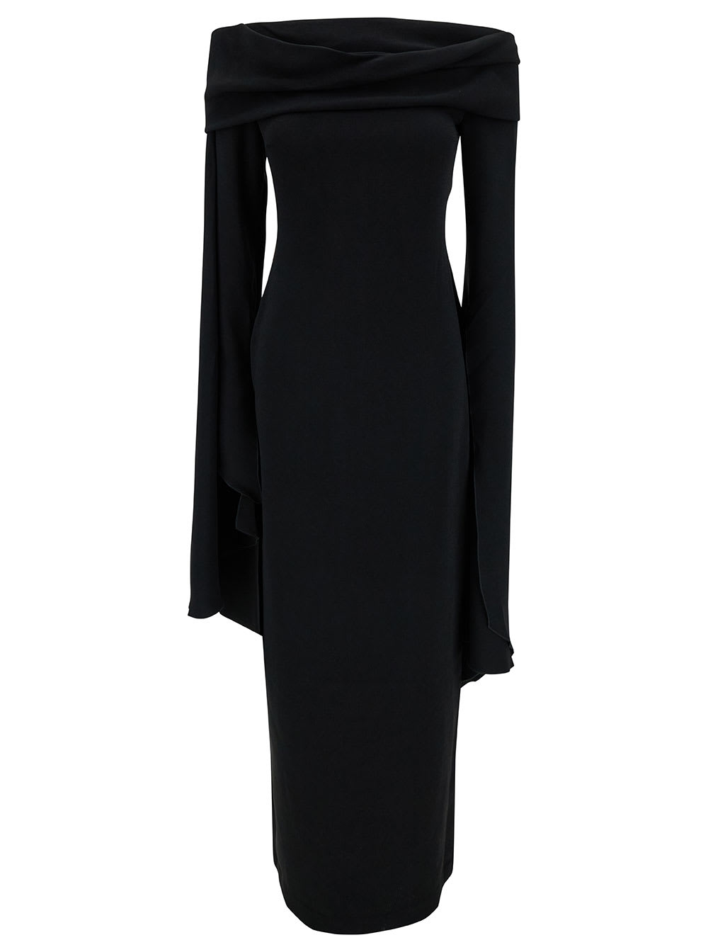 Shop Solace London Arden Long Black Dress With Extra Long Dress In Fabric Woman