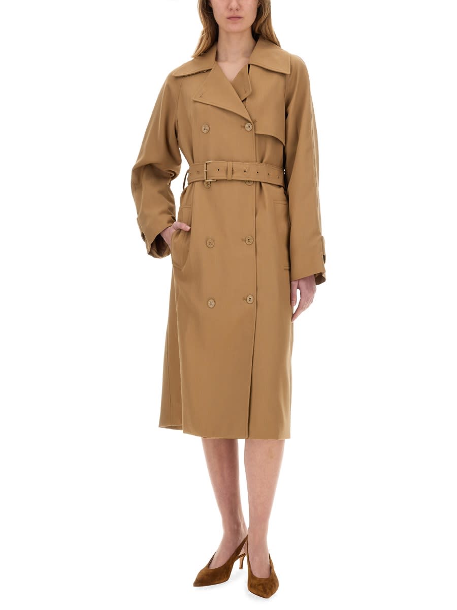 Michael Kors Polyester Blend Trench Coat With Notched Lapels In Cafe