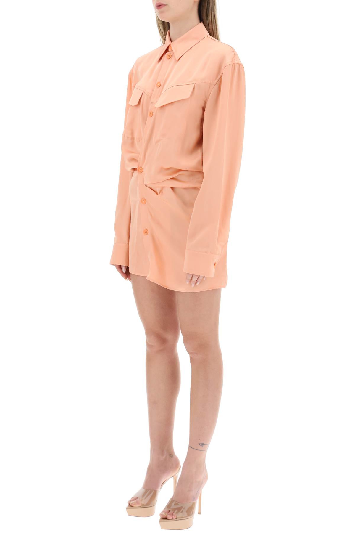 Shop Off-white Satin Mini Shirt Dress In Salmon Pink (pink)