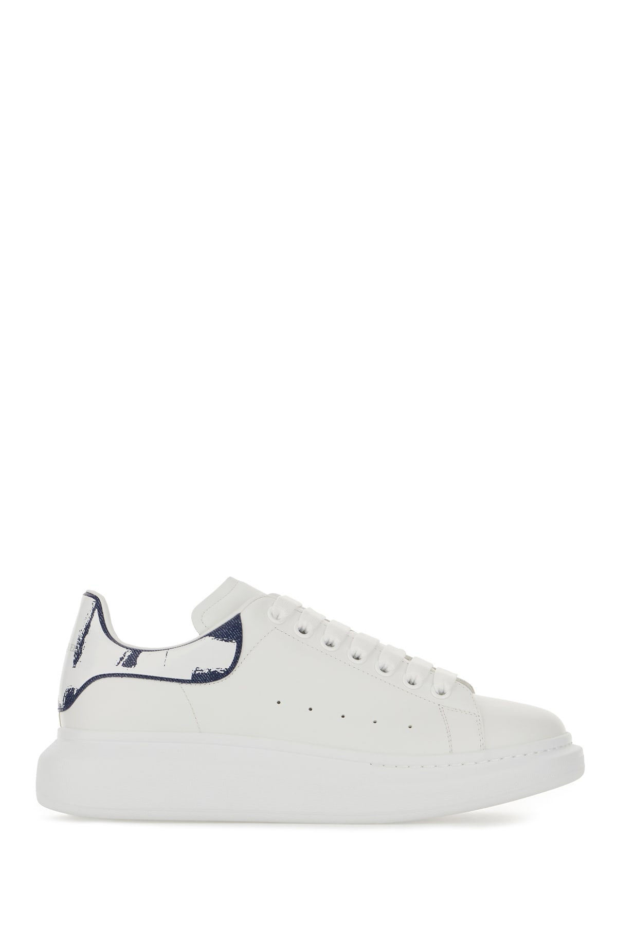 Shop Alexander Mcqueen White Leather Sneakers With Two-tone Leather Heel In White Indigo