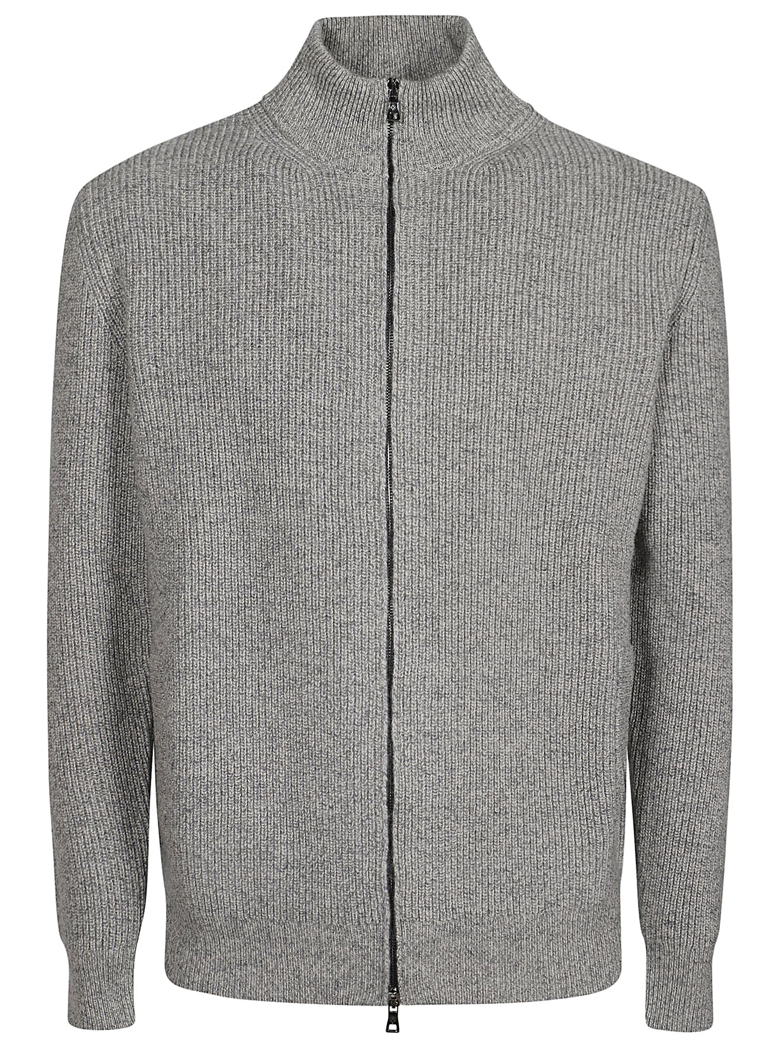 Shop Ballantyne Turtle Neck Zipped Cardigan In Grey/lino