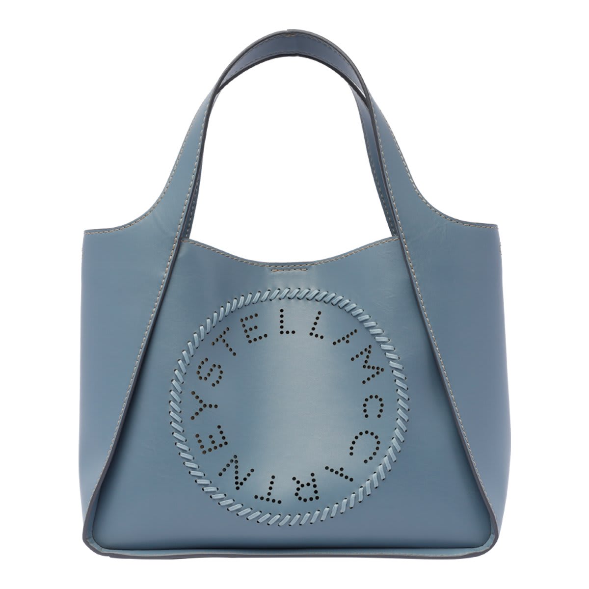 Shop Stella Mccartney Logo Perforated Top Handle Bag In Blue