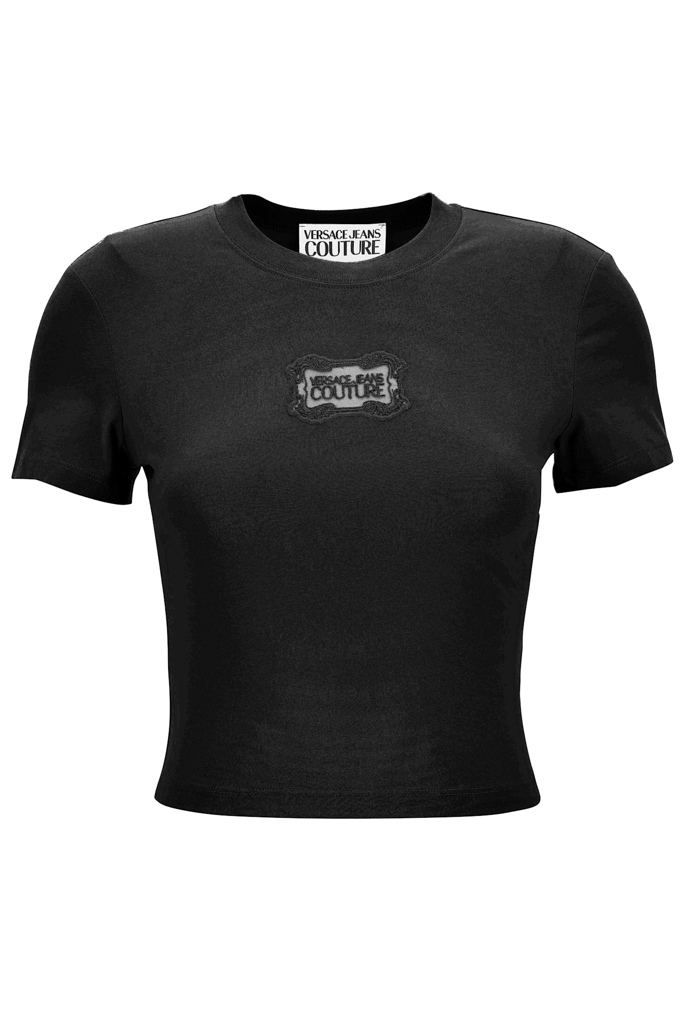 Versace Jeans Couture Black T-shirt With Embroidered Logo In Black