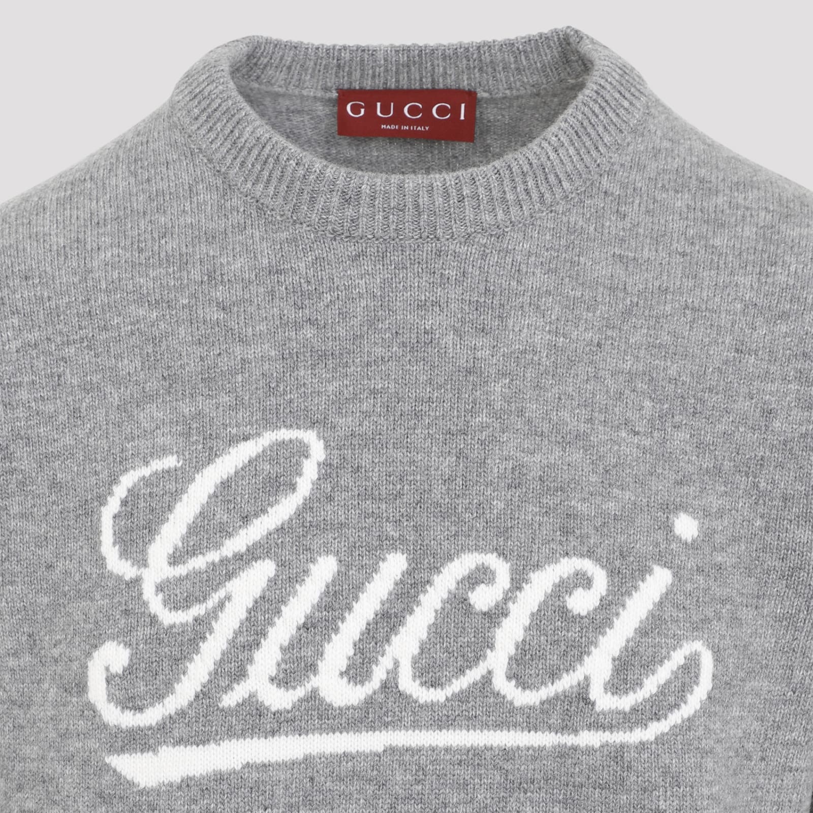 Shop Gucci L/s Crewneck Sweater In Grey White