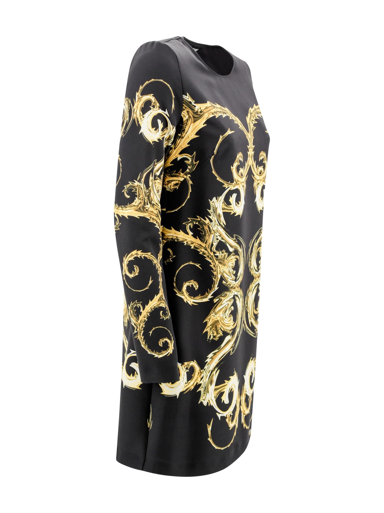 Shop Versace Jeans Couture Midi Dress In Watercolor Couture Print In Golden