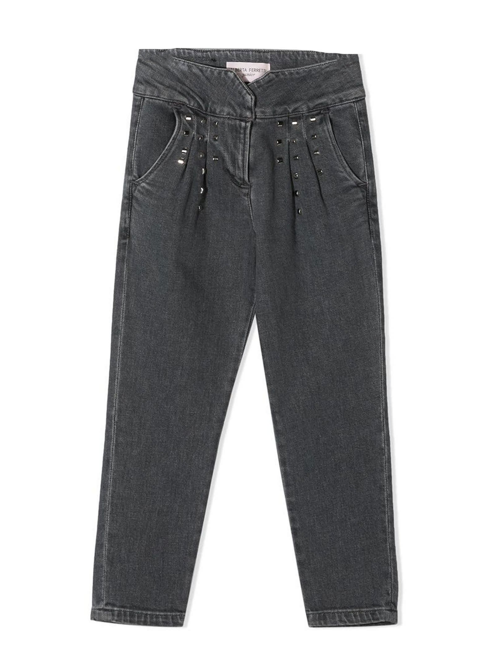 Alberta Ferretti Grey Cotton Studded Jeans