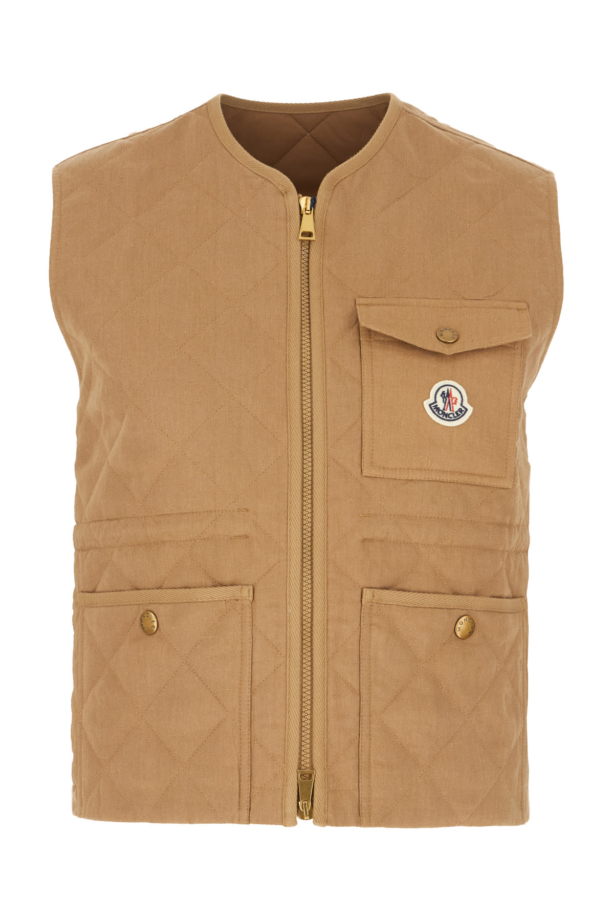 Moncler Camel Linen Padded Sleeveless Jacket