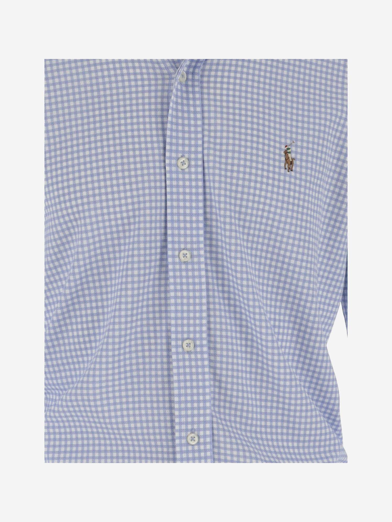 Shop Ralph Lauren Cotton Shirt With Vichy Pattern In Clear Blue