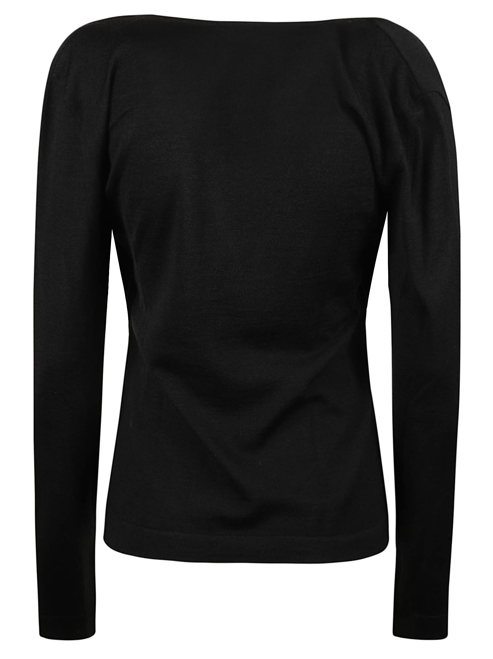 Shop Alberta Ferretti Wide Round Neck Plain Sweater In Black