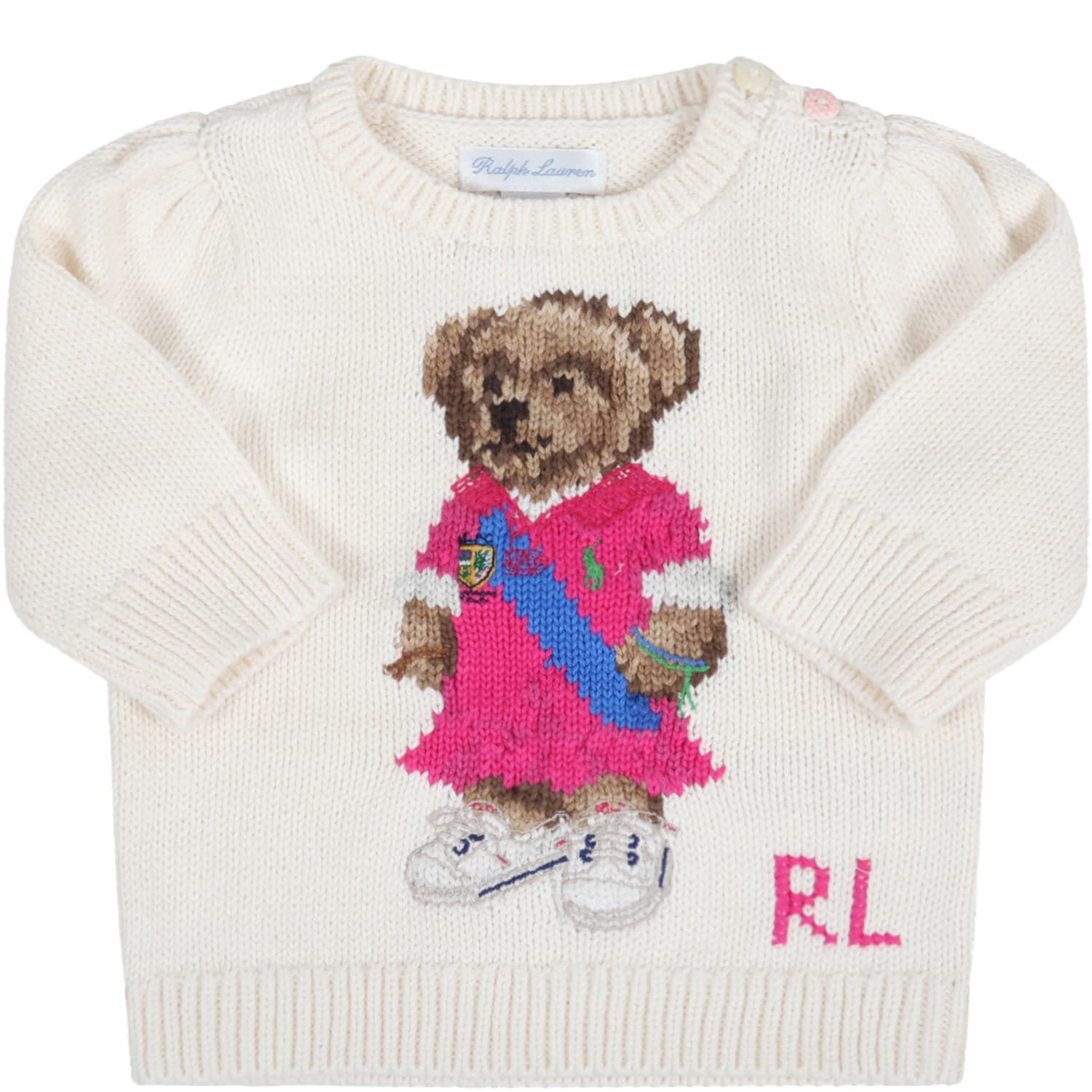 Ralph Lauren Ivory Sweater For Babygirl With Bear