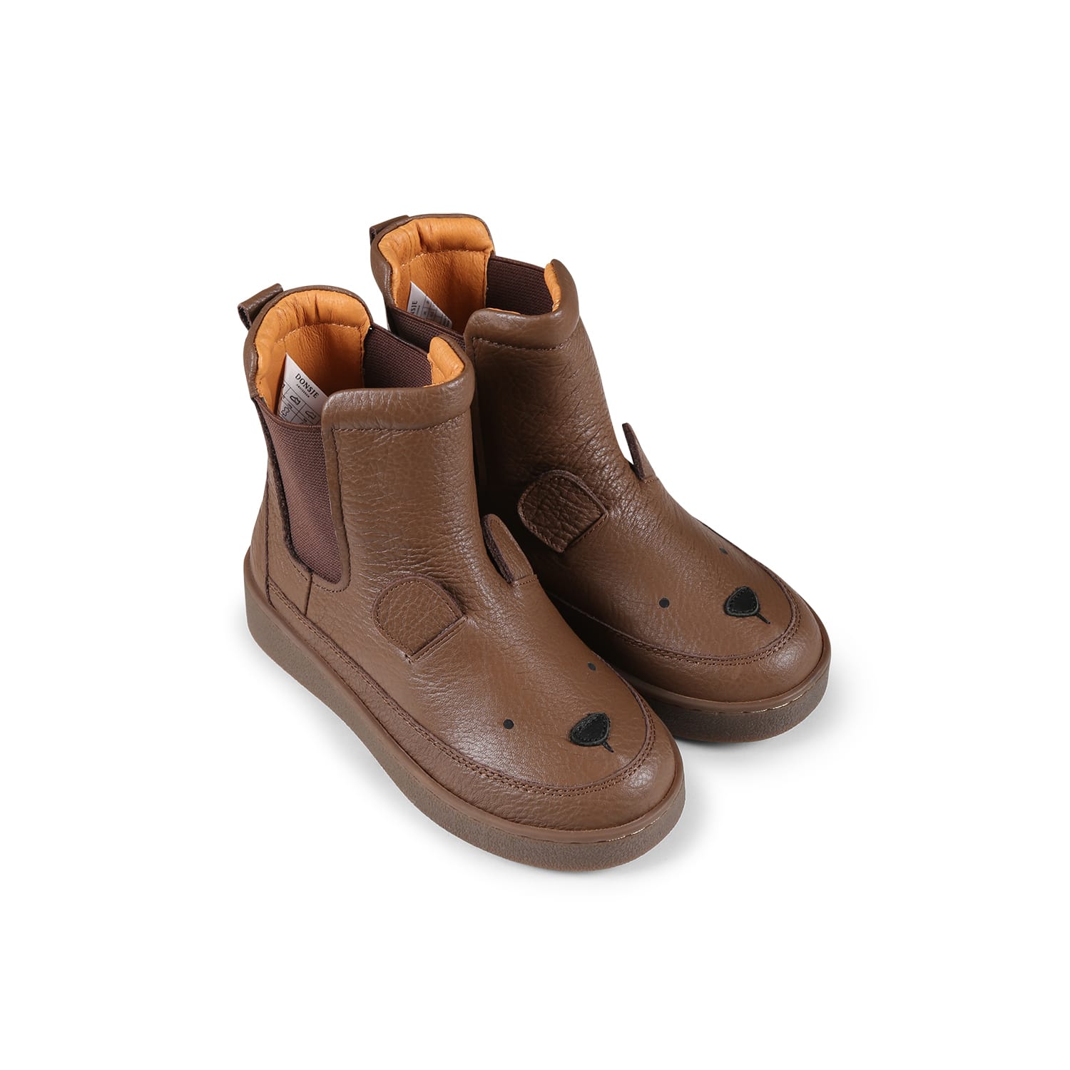 Donsje Brown Ankle Boots For Kids With Bear In Brown