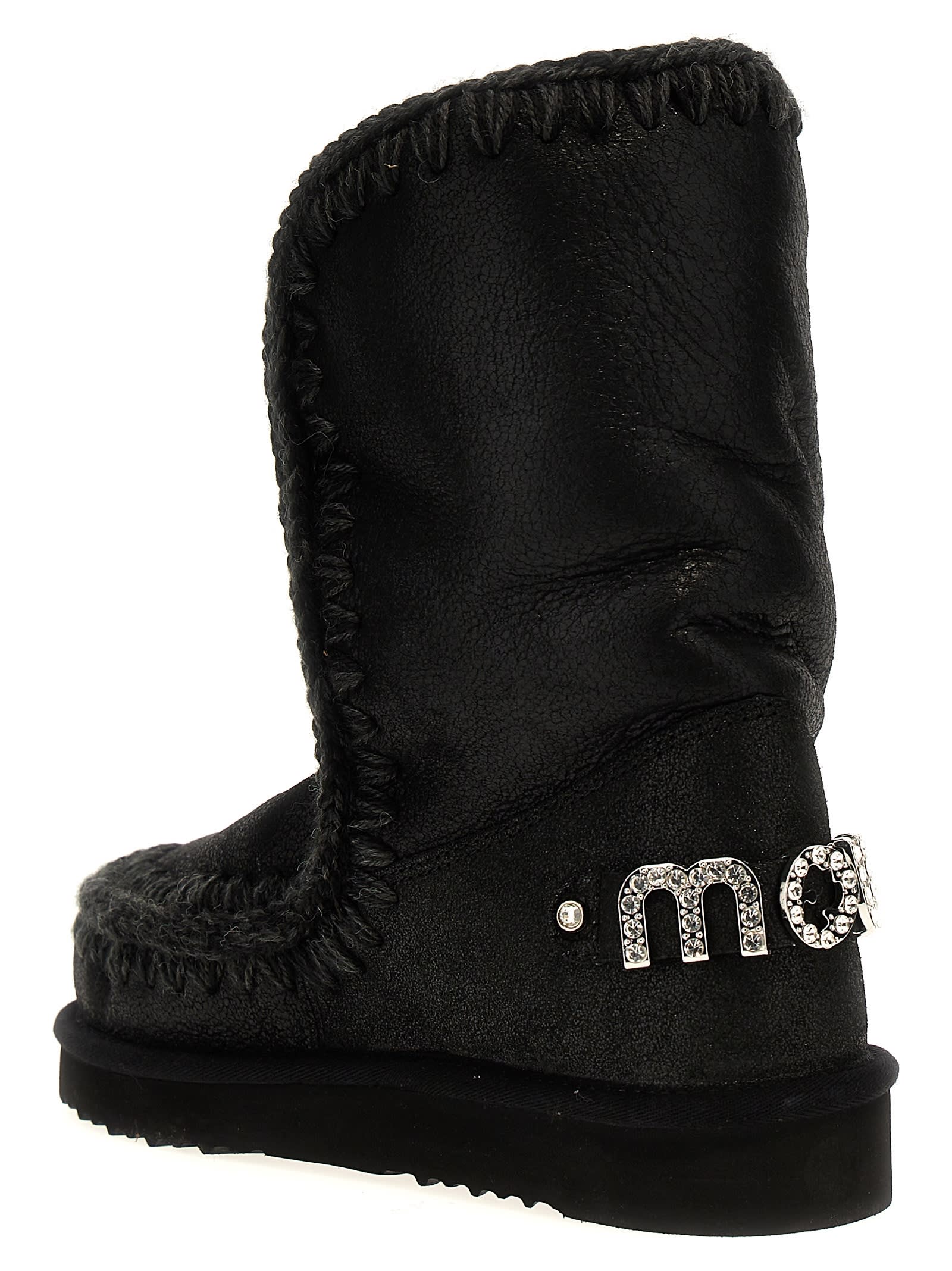 Shop Mou Eskimo 24 Rhinestone Logo Ankle Boots In Black